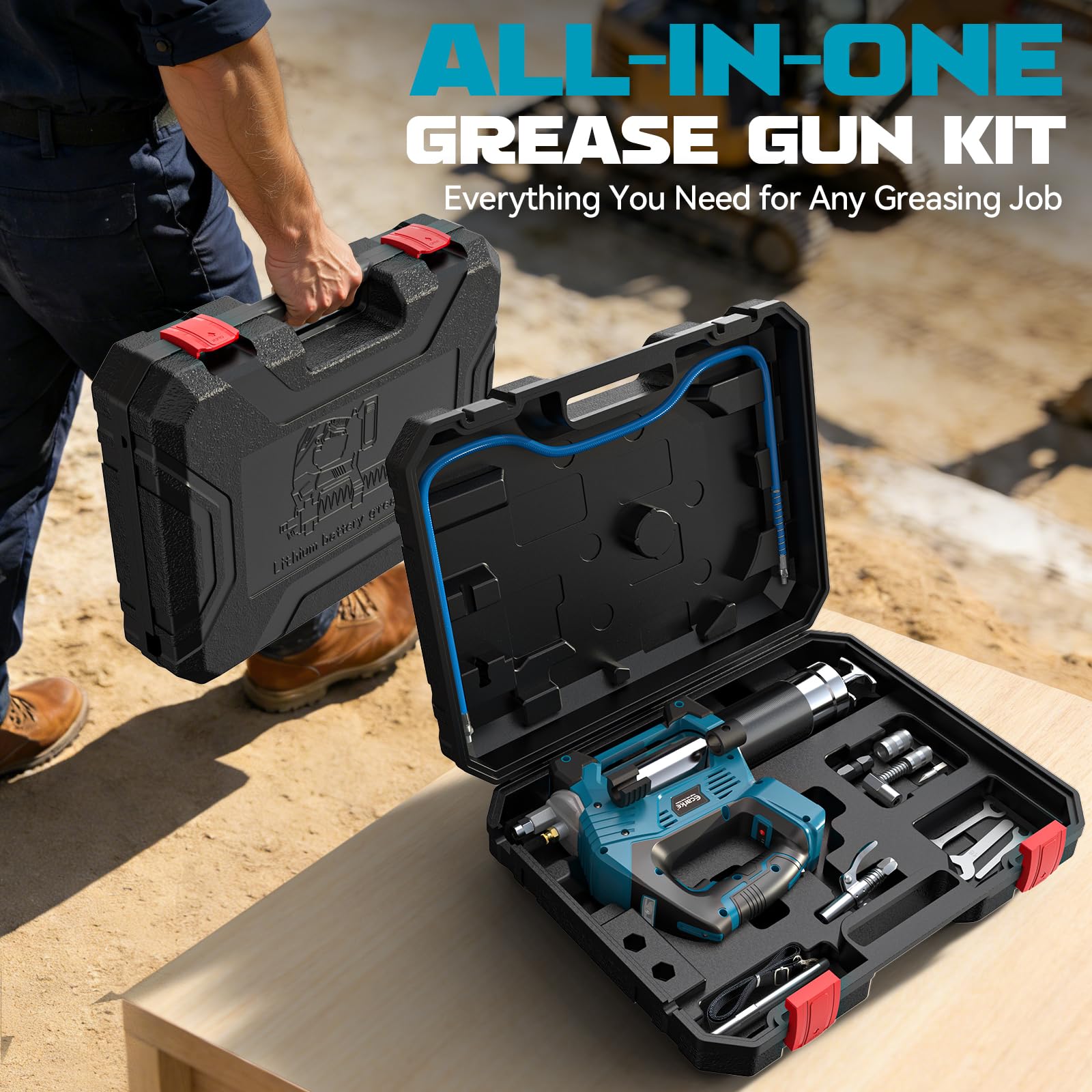 Ecarke Pistola per Grasso a Batteria 12.000 PSI Compatibile con Makita 18V, Motore Brushless, 3 velocità, Tubo Flessibile 1m, Adattatore 90°, Luce LED, Ideale per Macchinari Pesanti(Senza Batteria)