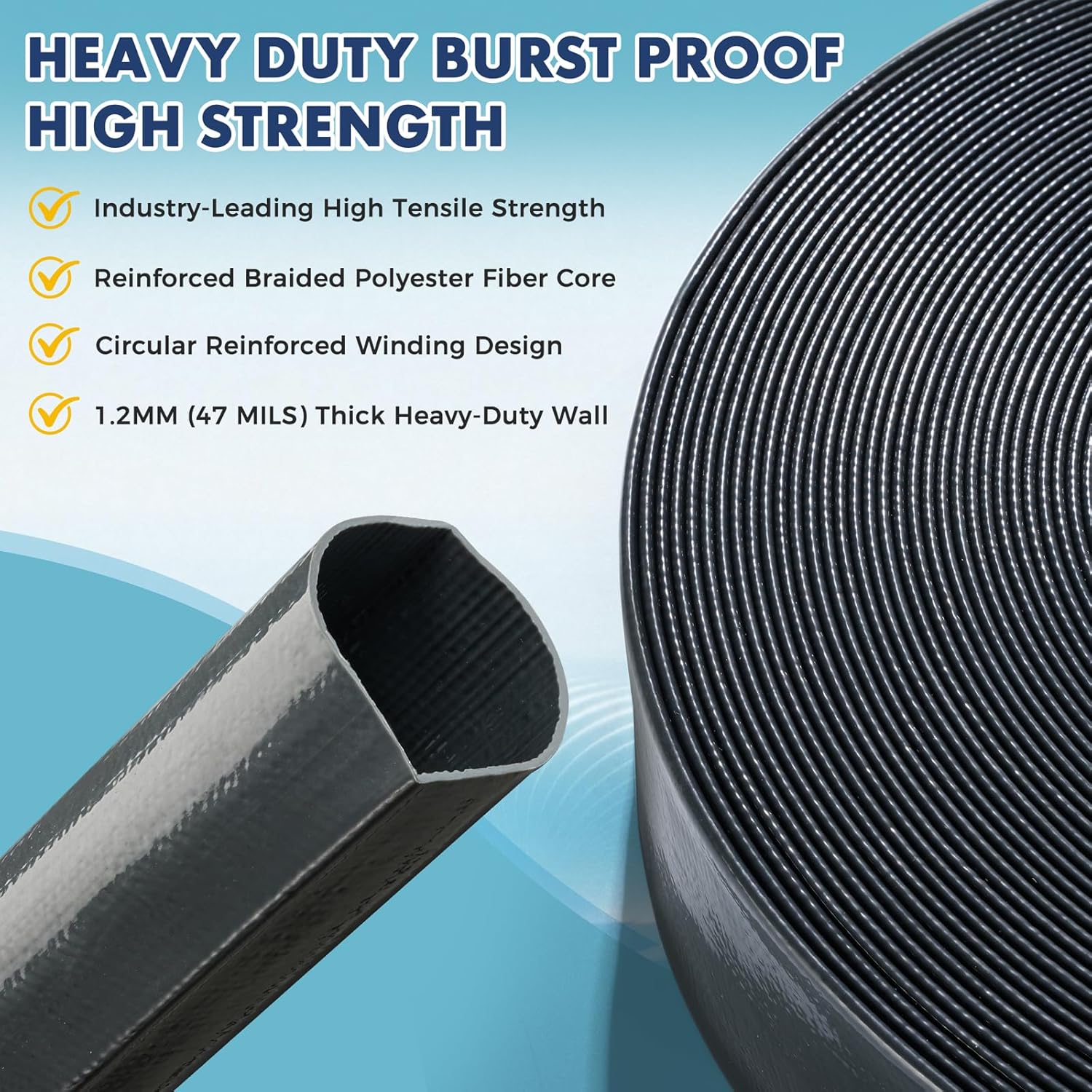 Sepetrel Pool Backwash Hose 2 Inch x 100 Feet | Heavy Duty Burst Resistant & Weatherproo Lay Flat Discharge Hose for Pool Sand Filter, Sump Pump, Inground & Above Ground Pools,Includes 2 Clamps