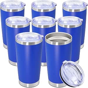 20oz Stainless Steel Tumbler with Lid - Dark Blue, Pack of 8