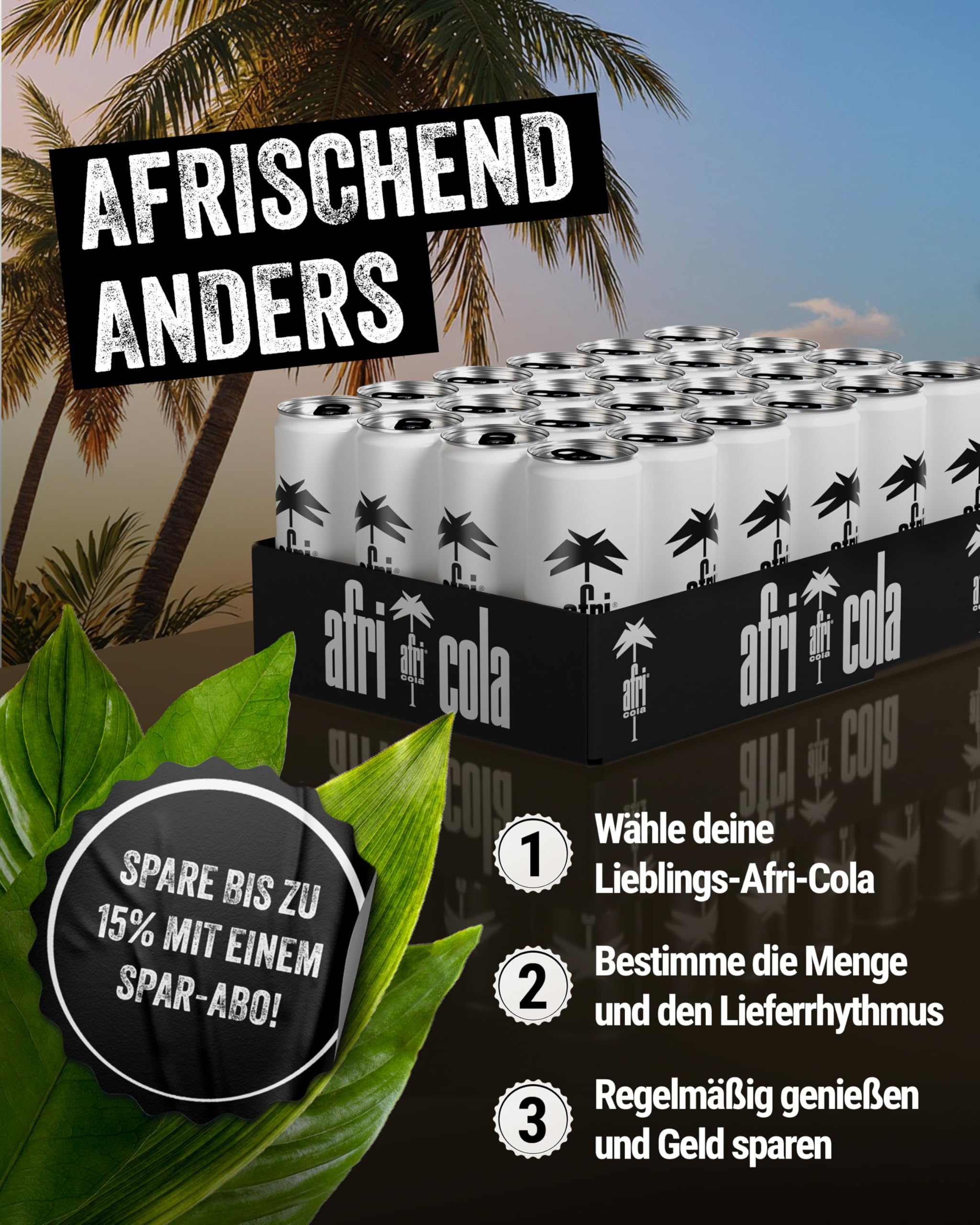 afri cola Zero – Cola-Drink kalorienfrei 24 x 330 ml in der Dose – Kultgetränk ohne Zucker mit vollem afri-Geschmack – Koffeinhaltige Cola-Limonade mit Süßungsmitteln in praktischen Getränkedosen