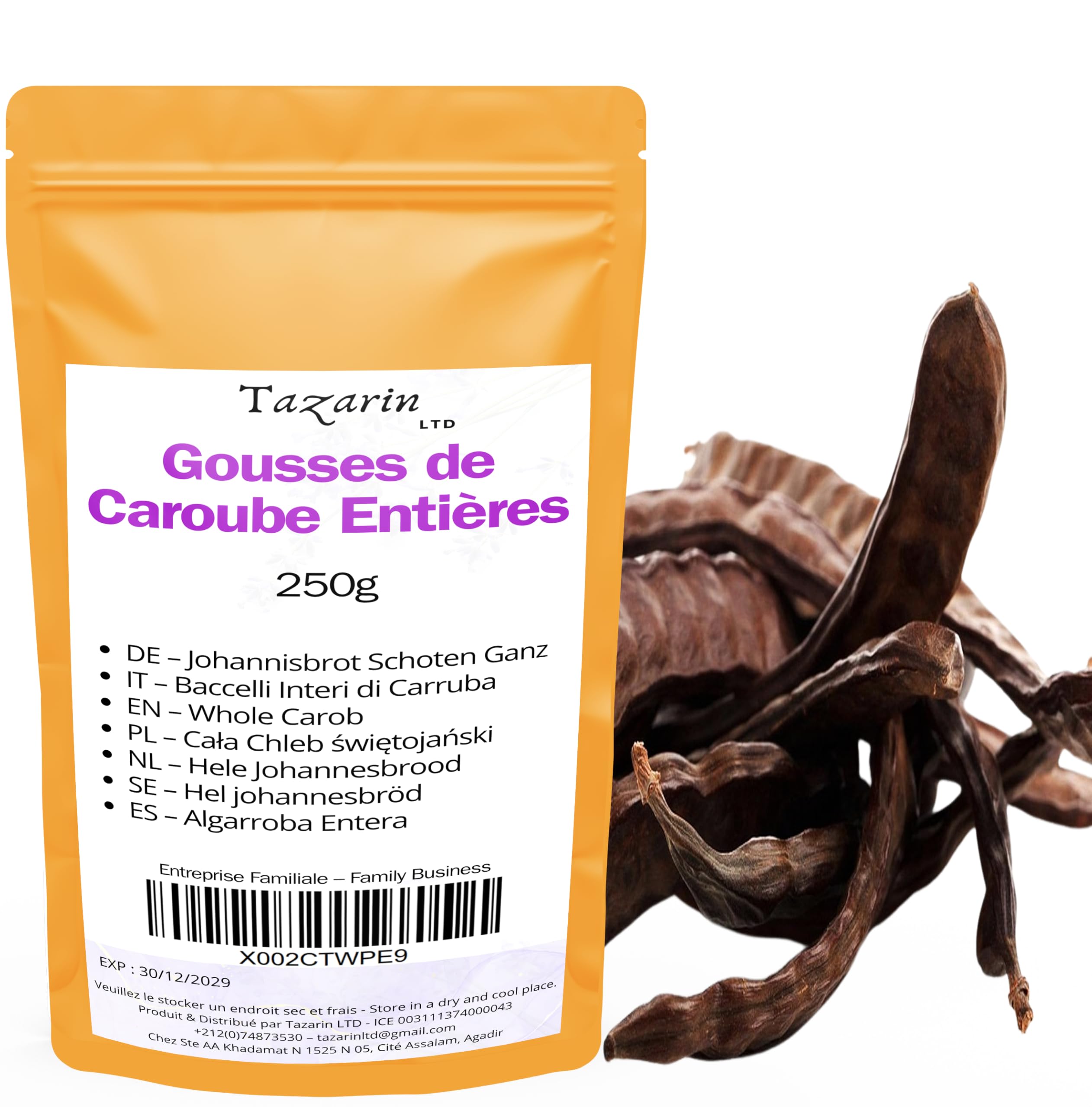 250g Baccelli di Carruba Interi | Carruba Essiccata | Carruba Intera dal Sapore e Aroma Intensi – 100% Naturale, Pura e Senza Additivi | TazarinLtd