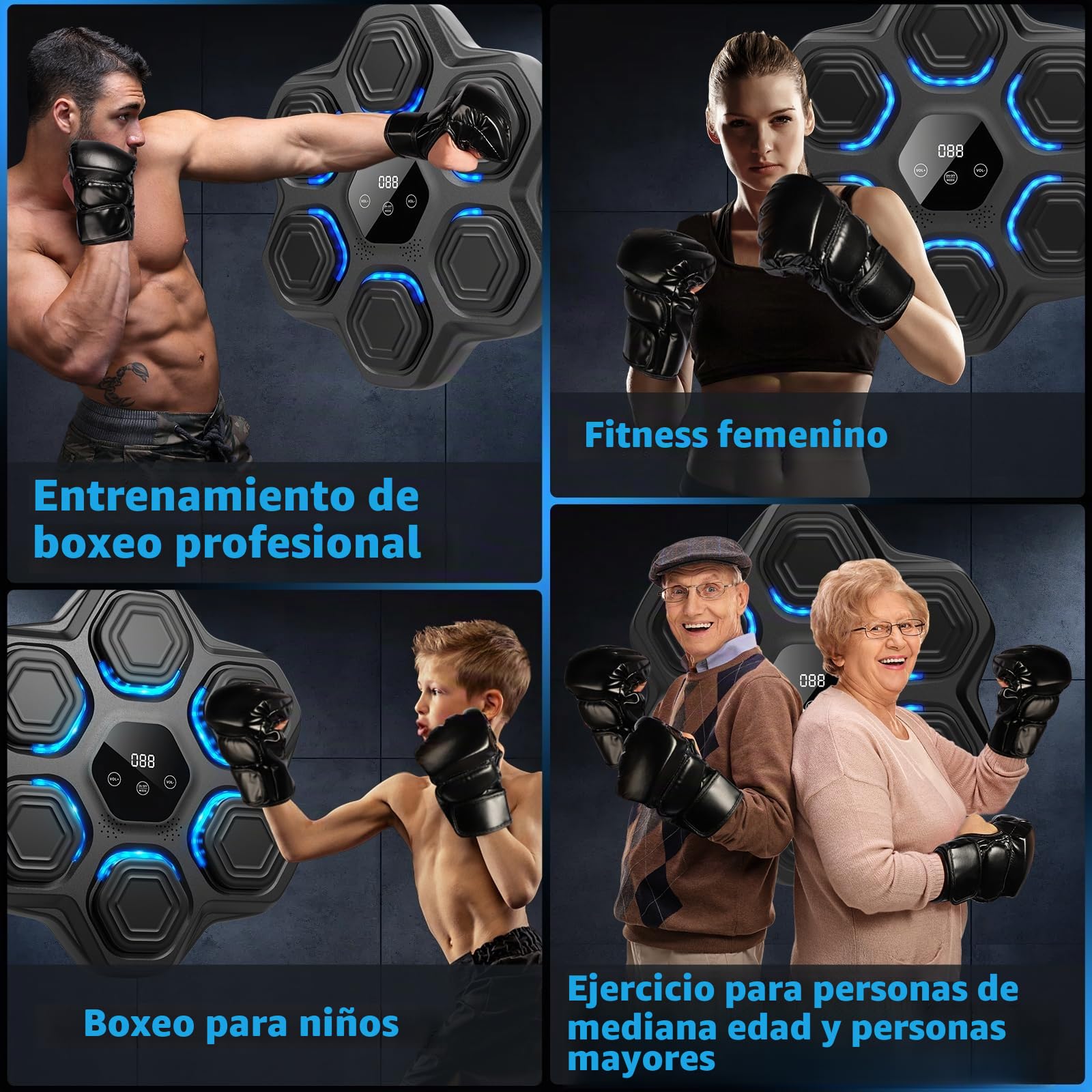 Máquina de Boxeo Musical Adulto Beatpunch Máquina Boxeo Música de Pared con Luz LED y Guantes de Boxeo, Beat Punch Máquina Boxeo Musical para Adultos/Niños, Artículos de Entrenamiento para Boxeo Casa