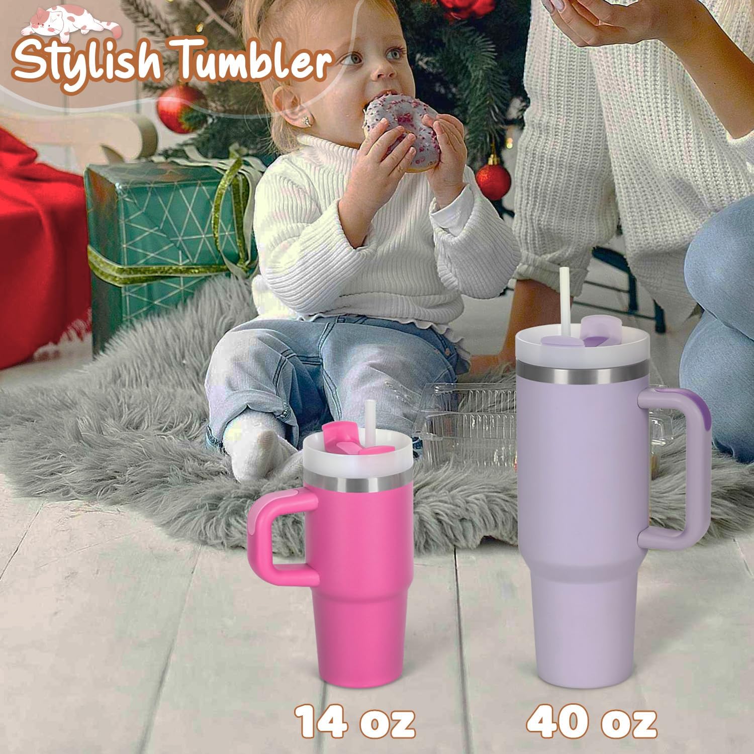 Cosictic 14 Oz Tumbler with Handle and Straw for Kids, Stainless Steel Double Wall Vacuum Insulated Cup for Children, 14 Oz Cups for Kids (Hot Pink) - Image 6