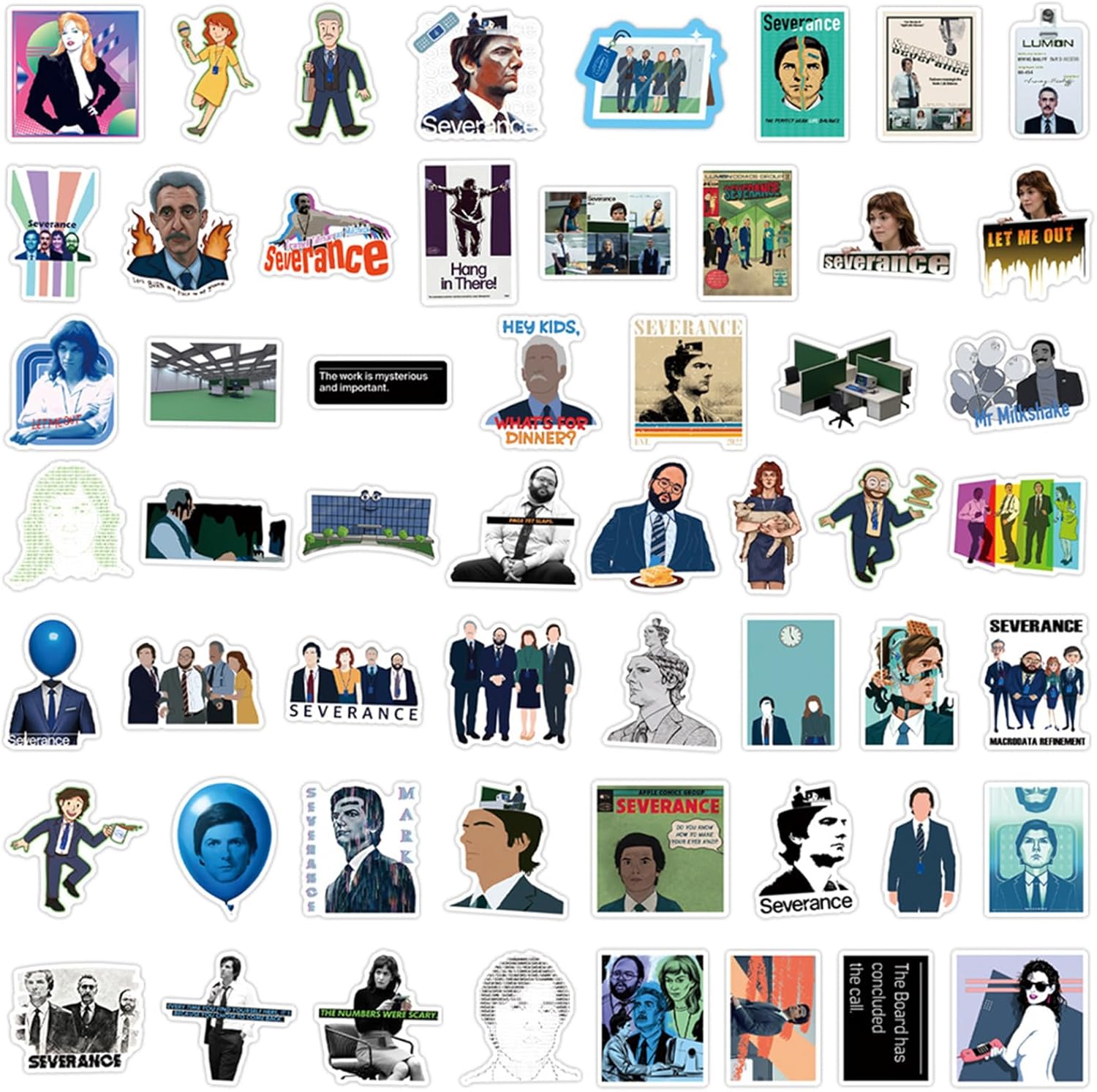 55pcs Severance TV Show Stickers for Water Bottles Laptop Luggage, Cute Stickers for Adults Teens Waterproof Vinyl Decals (A) - Image 6