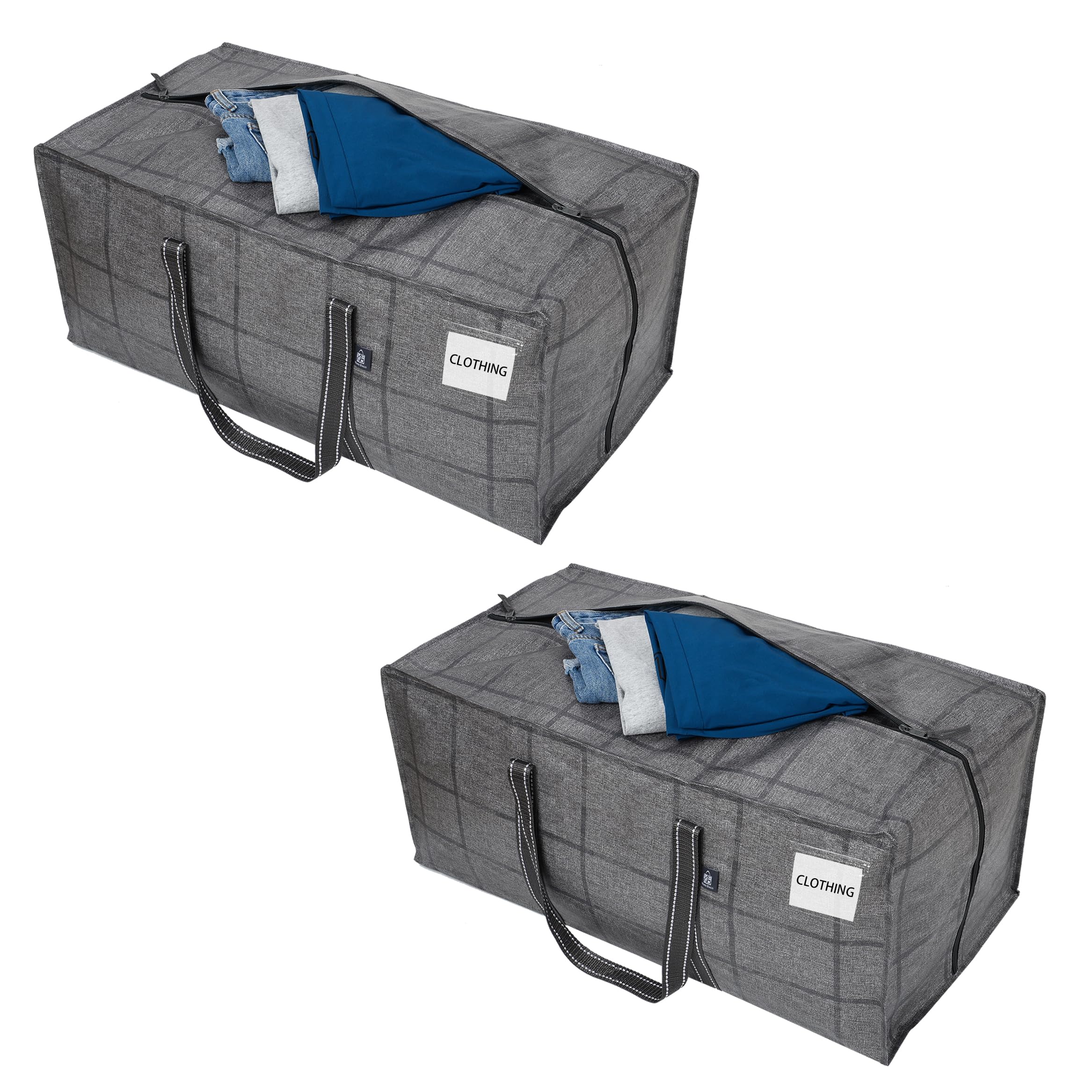 VENO2 Pack Heavy Duty Extra Large Storage Bag, Moving Bag, Clothes Organizer, for Blanket, Comforter, Bedroom Closet, Dorm Room Essentials, Moving Supplies, Storage Tote (BLK Windowpane, 2 Pack)