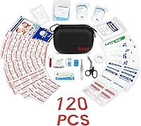 Vista 2 de Kit de primeros auxilios de 120 piezas para viajes, coche y supervivencia de emergencia, suministros médicos compactos e impermeables con vendajes