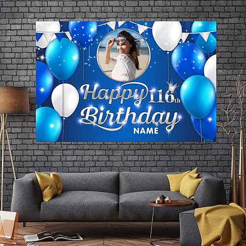 Vista 85 de Cartel personalizado de decoración de cumpleaños número 116 con temática de castillo y princesa, pancarta de tela personalizada para suministros