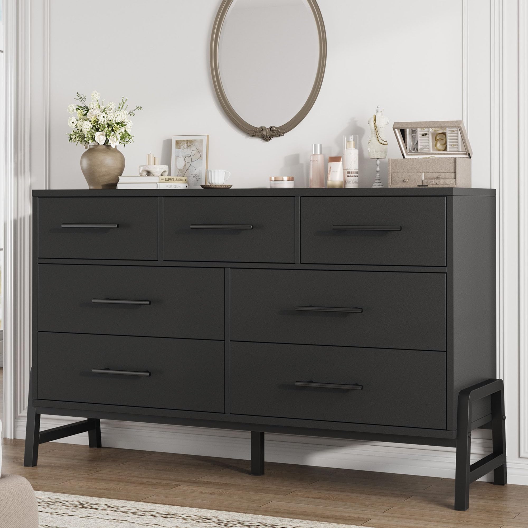 GarveeHome 7 Dresser for Bedroom, Freestanding 52 in Wide Drawer Dresser with Storage, Wooden Closet Storage Chest for Living Room, Bedroom, Entryway,