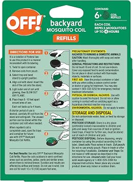 OFF! Backyard Mosquito Coil Refills Repels Mosquitoes for Patio and Deck Outdoor Use Up to 4 Hours per Coil 6 Count (Pack of 12)