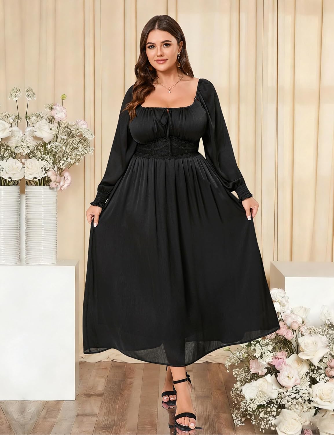 Womens Plus Size Formal Wedding Guest Dress,Long Sleeve Elegant Flowy Spring Dresses Maxi Dress for Cocktail Party Prom - Image 4