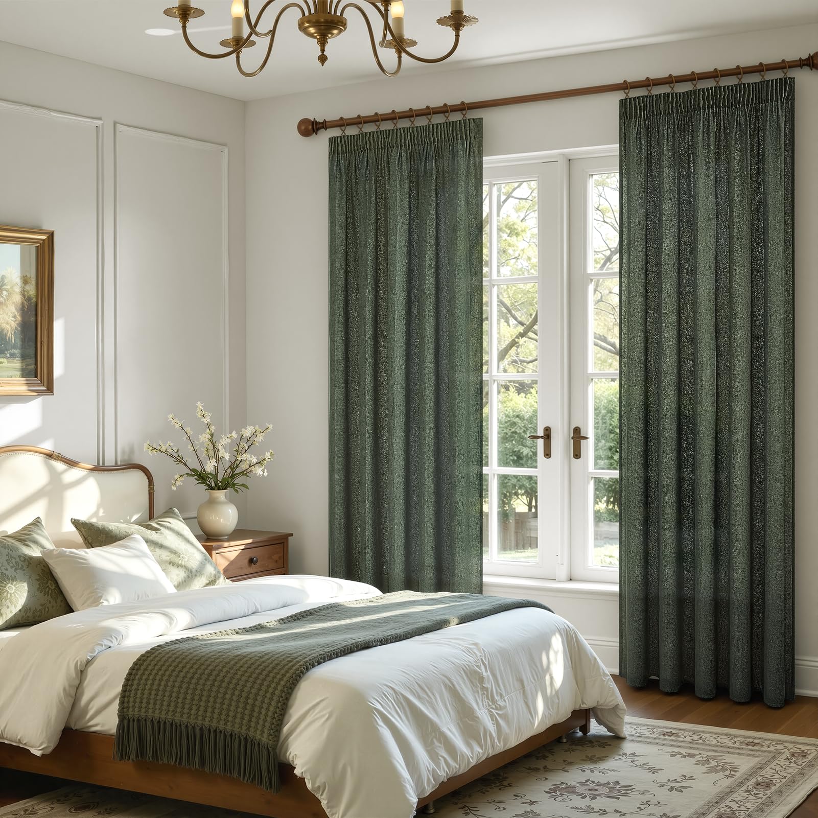 MRTREES Rideau Voilage Lin Naturel Semi-Transparent 140x240 cm pour Fenetre Chambre Adulte Salon Moderne Lot de 2 Panneaux de Rideaux Galon Fronceur Voilages Intérieurs, Vert Olive
