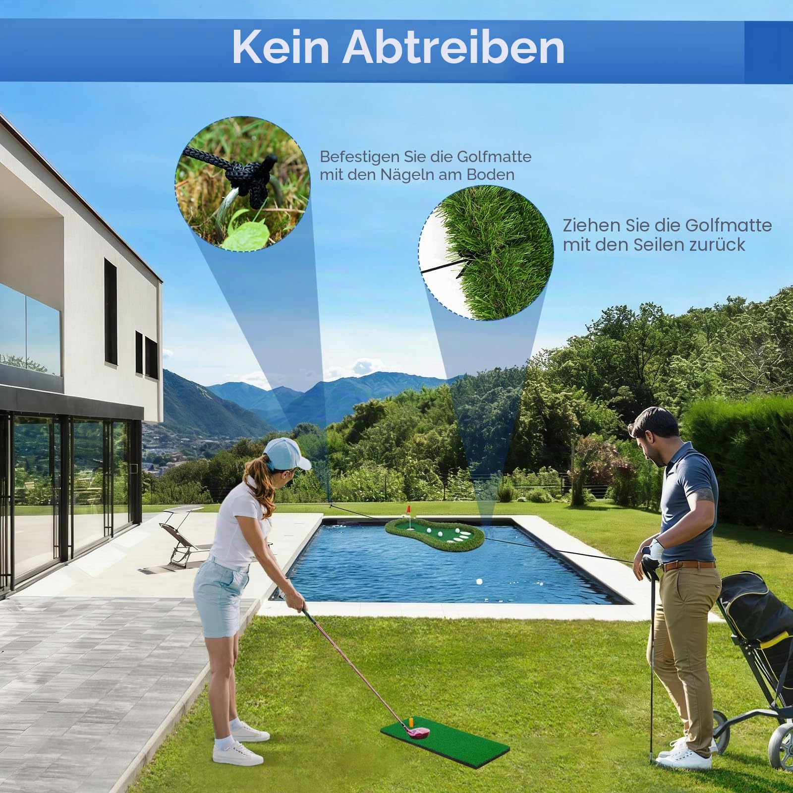 Schwimmendes Golfgrün für Pool, schwimmende grüne Matte mit Ball-Riever für Pool/See, kein Driften, schwimmendes Golf-Putting-Rasen-Spiel-Set für Golfer