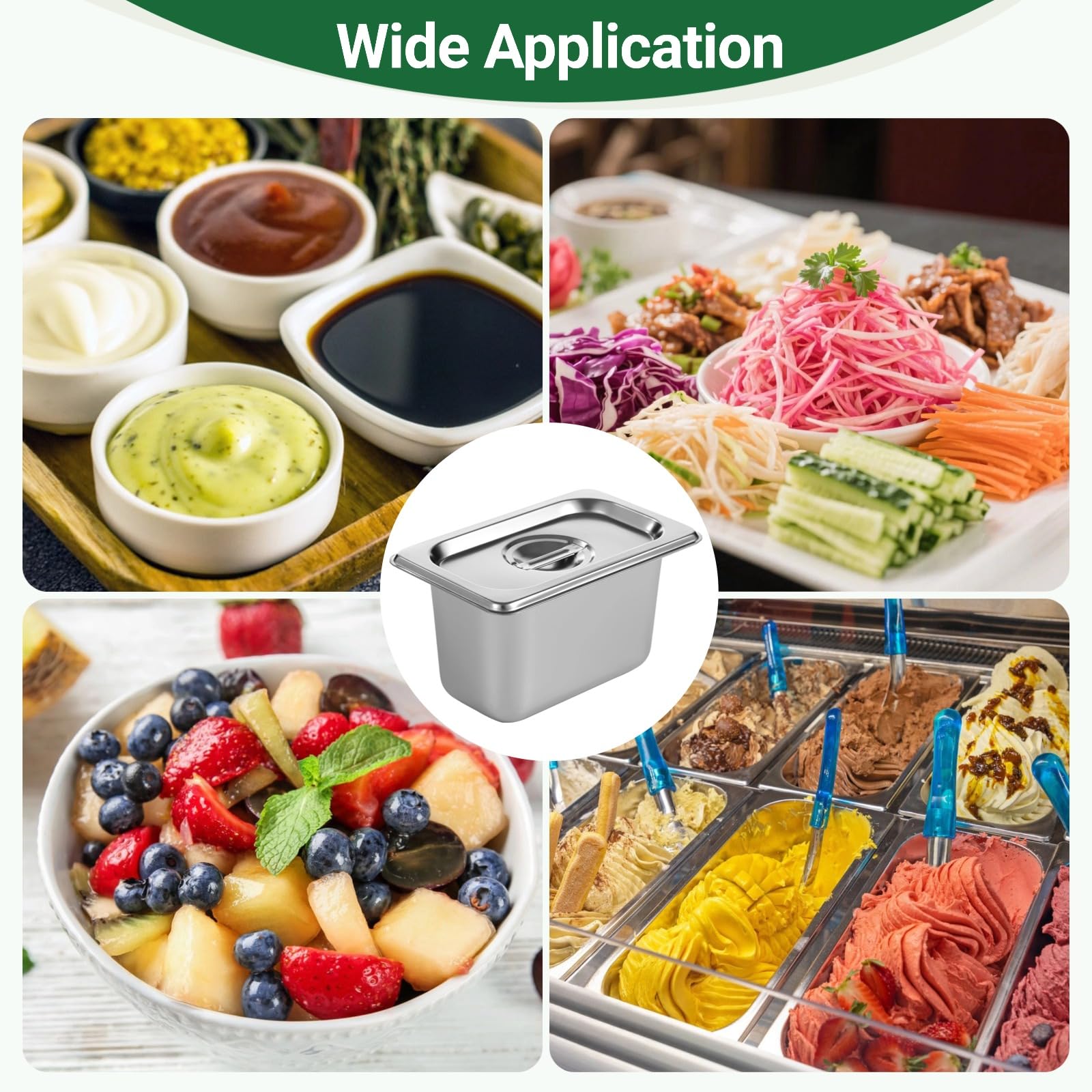 3 Stk. GN 1/9 Behälter mit Deckel, Edelstahl Gastronormbehälter für Speisen, Gastro-Schalen für Bain-Marie und Vorbereitungsstationen, Warm- und Kalthalteboxen für Buffet, Catering und Restaurant