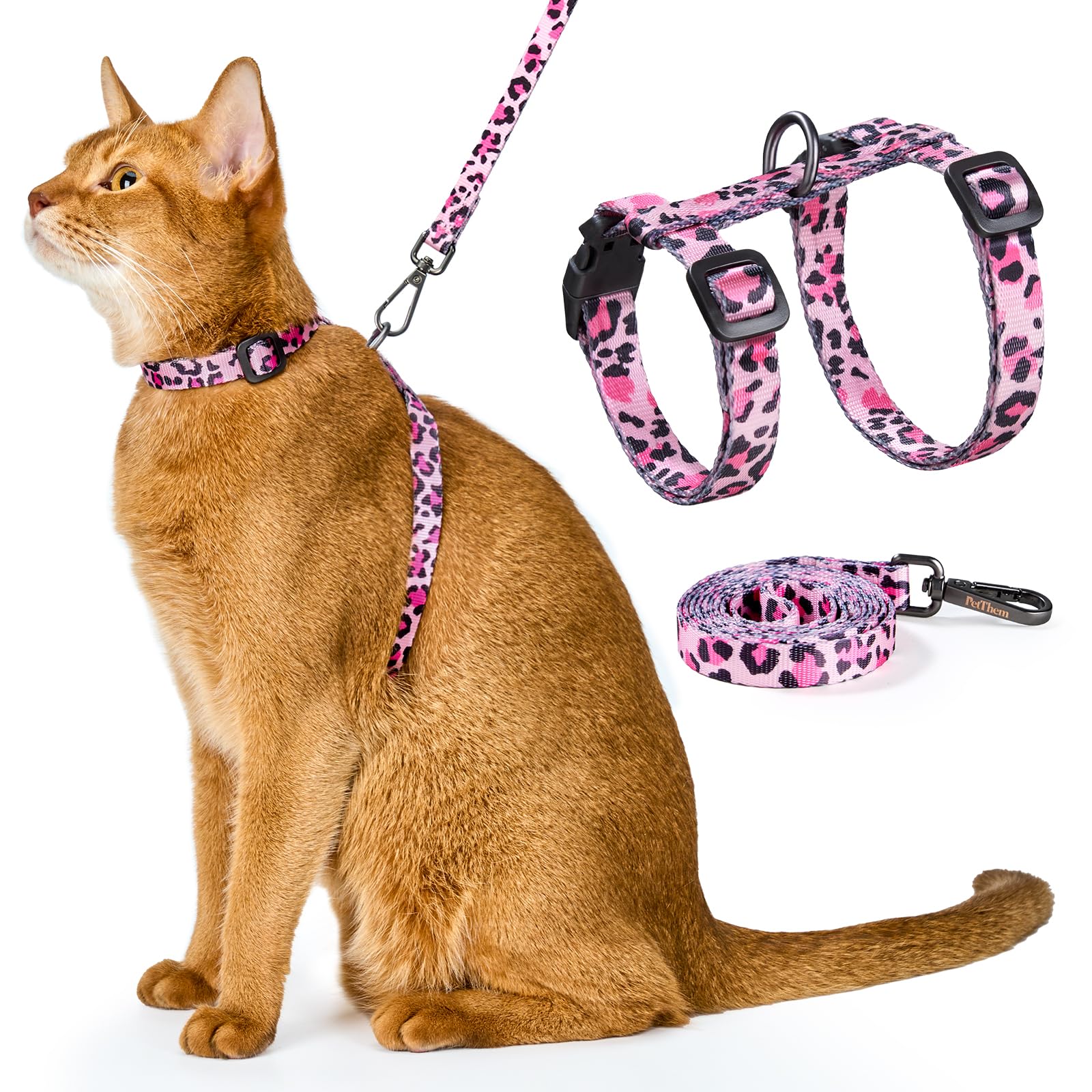 Cat Harness and Leash Set - Escape Proof Adjustable Cat Harness, Comfortable Soft Lightweight, Use Safe & Easy, Walking Travel Kitten Harness for Small Medium Large Cats (Barbie Pink)