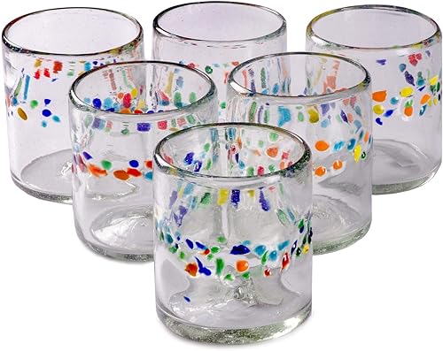 Tutti Frutti - Vaso corto multiusos de 12 onzas, juego de 6, cristalería mexicana hecha a mano por Orion, soplado a mano, colores vibrantes, grado