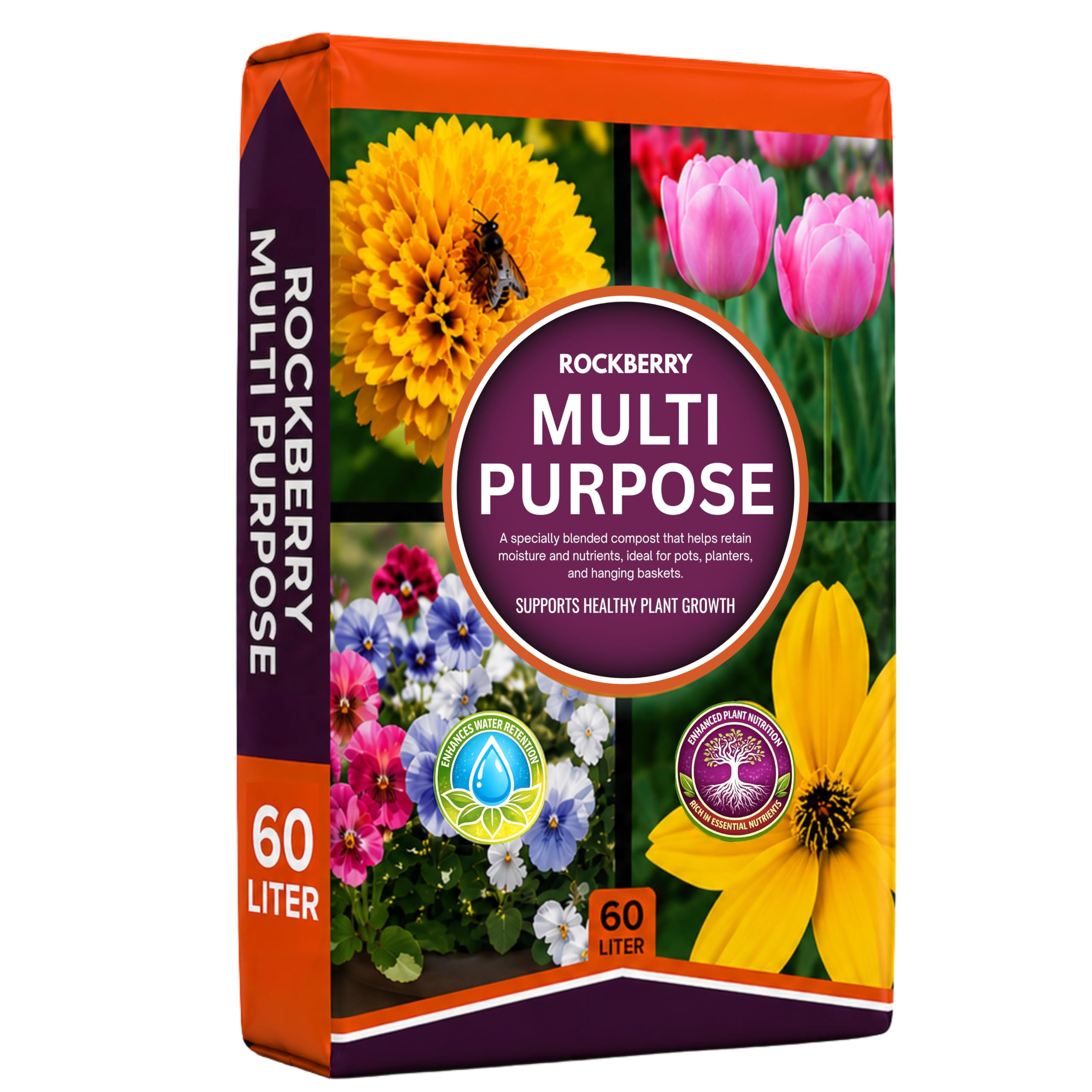 Multi-Purpose Compost Soil Contains Nutrients for Plants - Nutrient Rich Compost Mix for Potting, Growing Garden, Plant Beds, Hanging BasketsOutdoor, Indoor Seed Plants (60L)