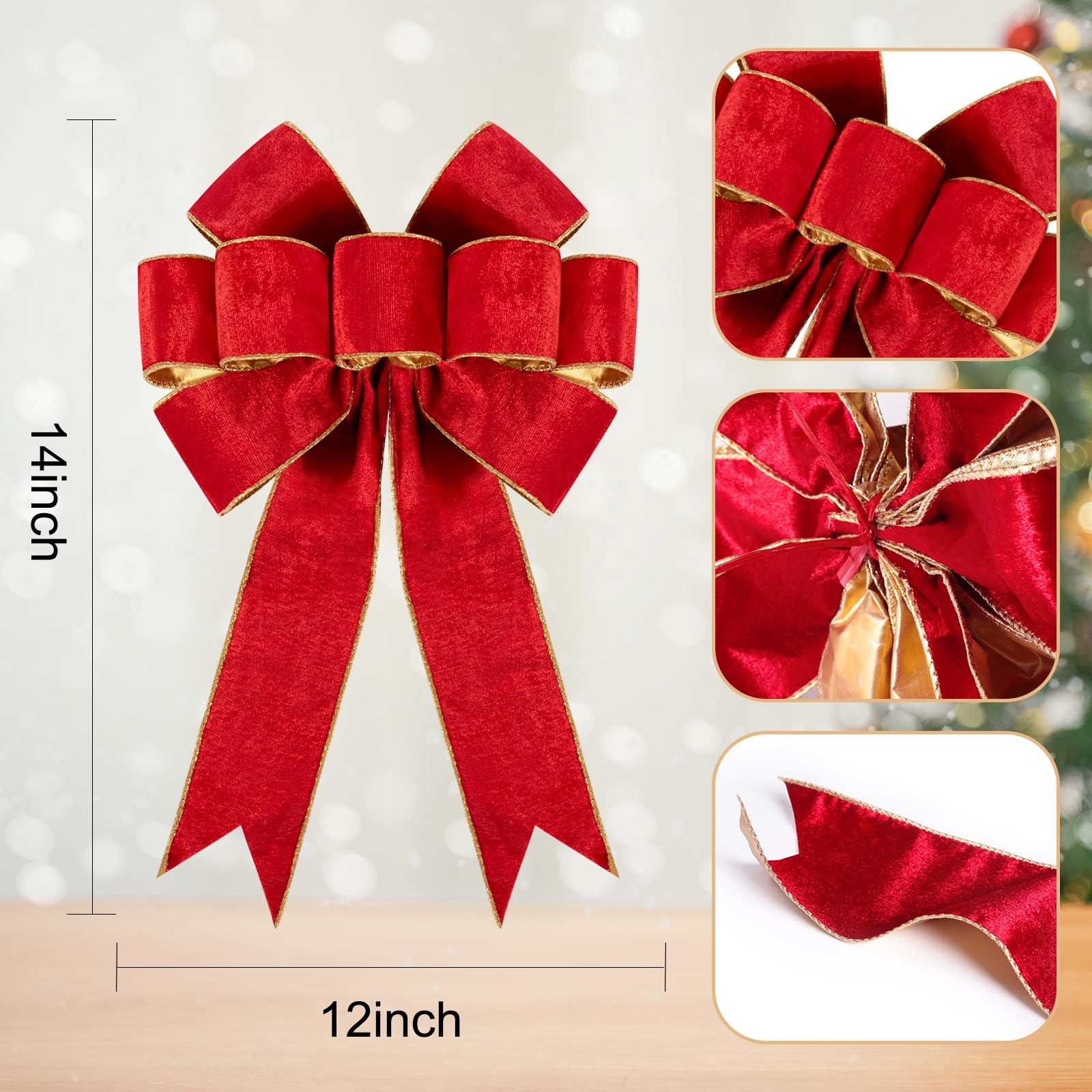 Utehilly 1Pack Large Christmas Bows Velvet Red Bows Holiday Red Christmas Bows Decorations for Wreath Velvet Bows Decor for Christmas Tree Topper, Front Door, Outdoor(14 * 12 inch)
