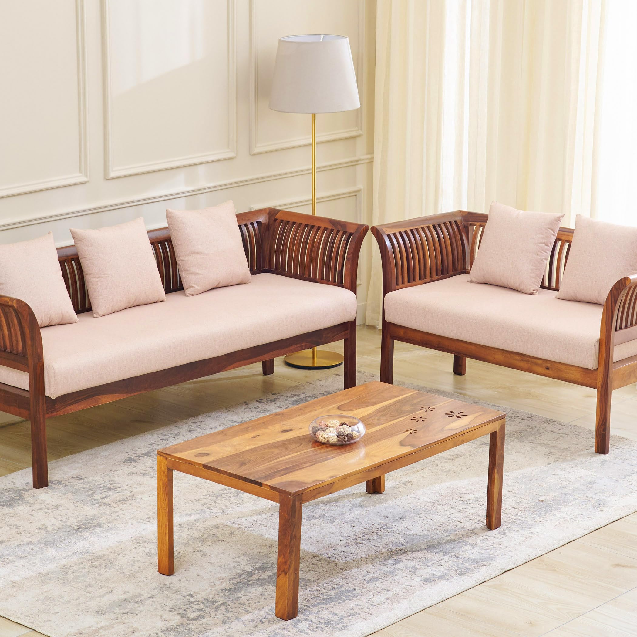 Home Centre | Helios Nashville Fabric 3+2 Seater Sofa Set with Cushions | Sofa for Living Room | Solid Wood | 1 Year Warranty-image-35