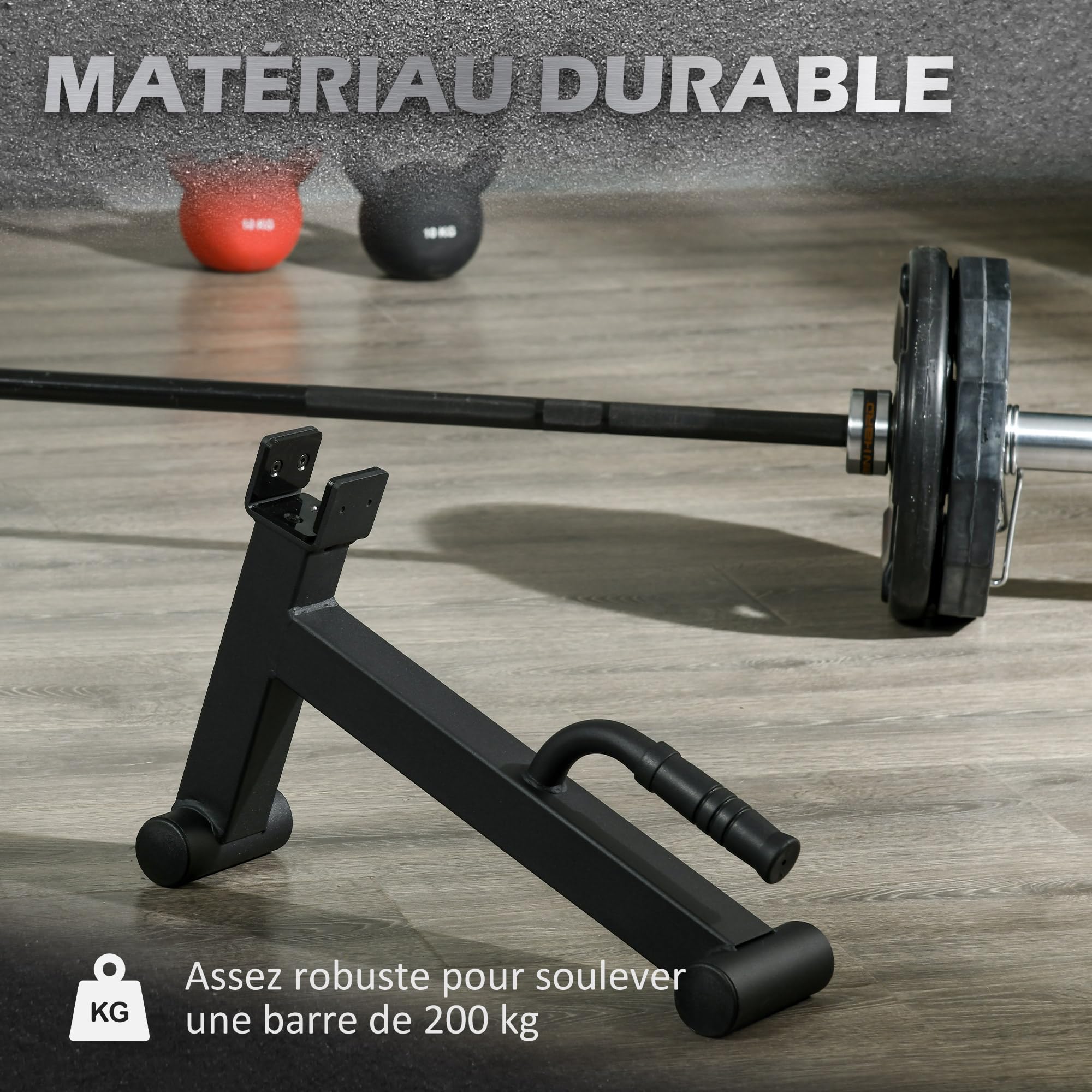 SPORTNOW Cric di bilanciere con supporti per bilanciere mini deadlift jack in acciaio con impugnatura antiscivolo per il sollevamento pesi a casa, portata max. 200 kg nero