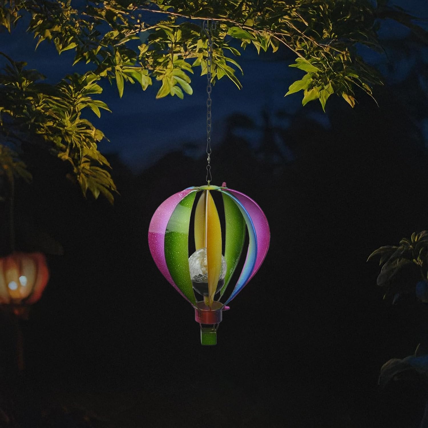 Red Carpet Studios アウトドアライト彫刻 - ソーラーパワーLEDライト付き熱気球ウィンドスピナー、長さ25.25