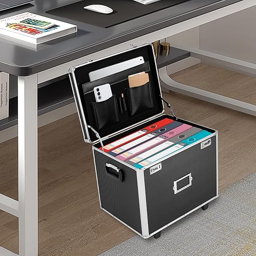 Miniatura 6 de DONSU Caja portátil de almacenamiento de archivos, 19.2 x 15 x 16 pulgadas, caja de bloqueo de archivos de aleación de aluminio, estuche de archivo
