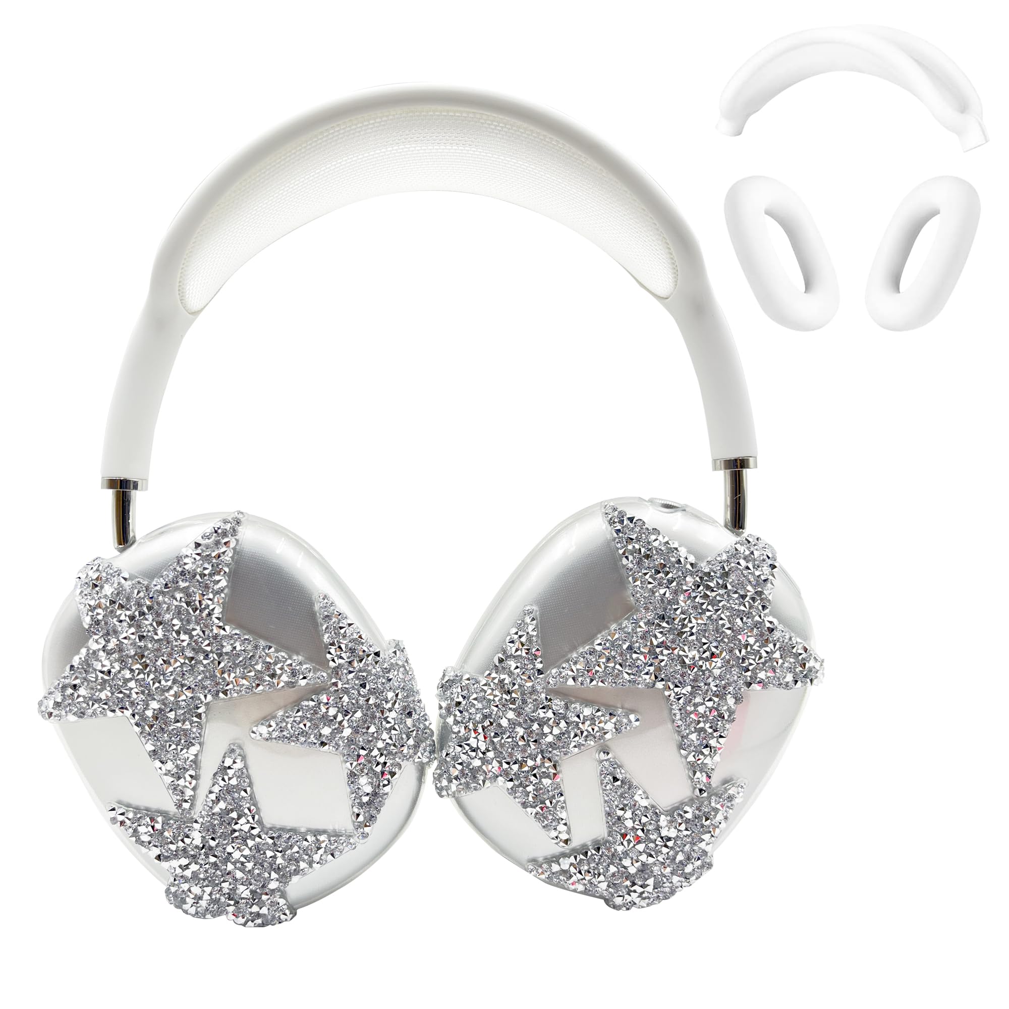 Bling Star for AirPods Max Cover - 3 in 1 Rhinestones Glittering Clear Sparkling Headphones Case for AirPods Max Ear Cups Cover Accessories with