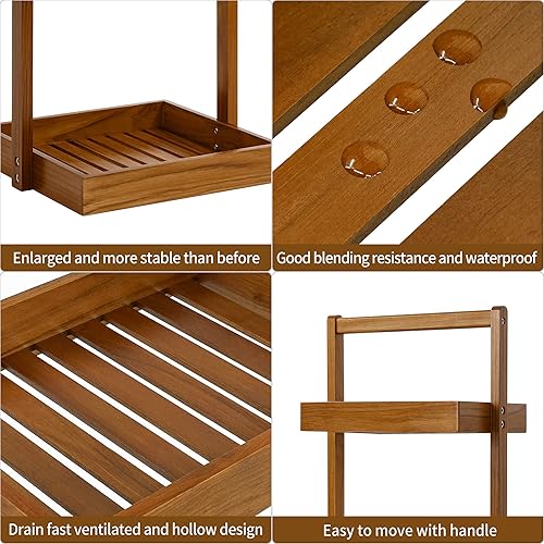 Miniatura 7 de Utoplike Estante de ducha de teca, organizador de ducha de pie para esquina de baño, estantes independientes de madera para ducha interior, baño,