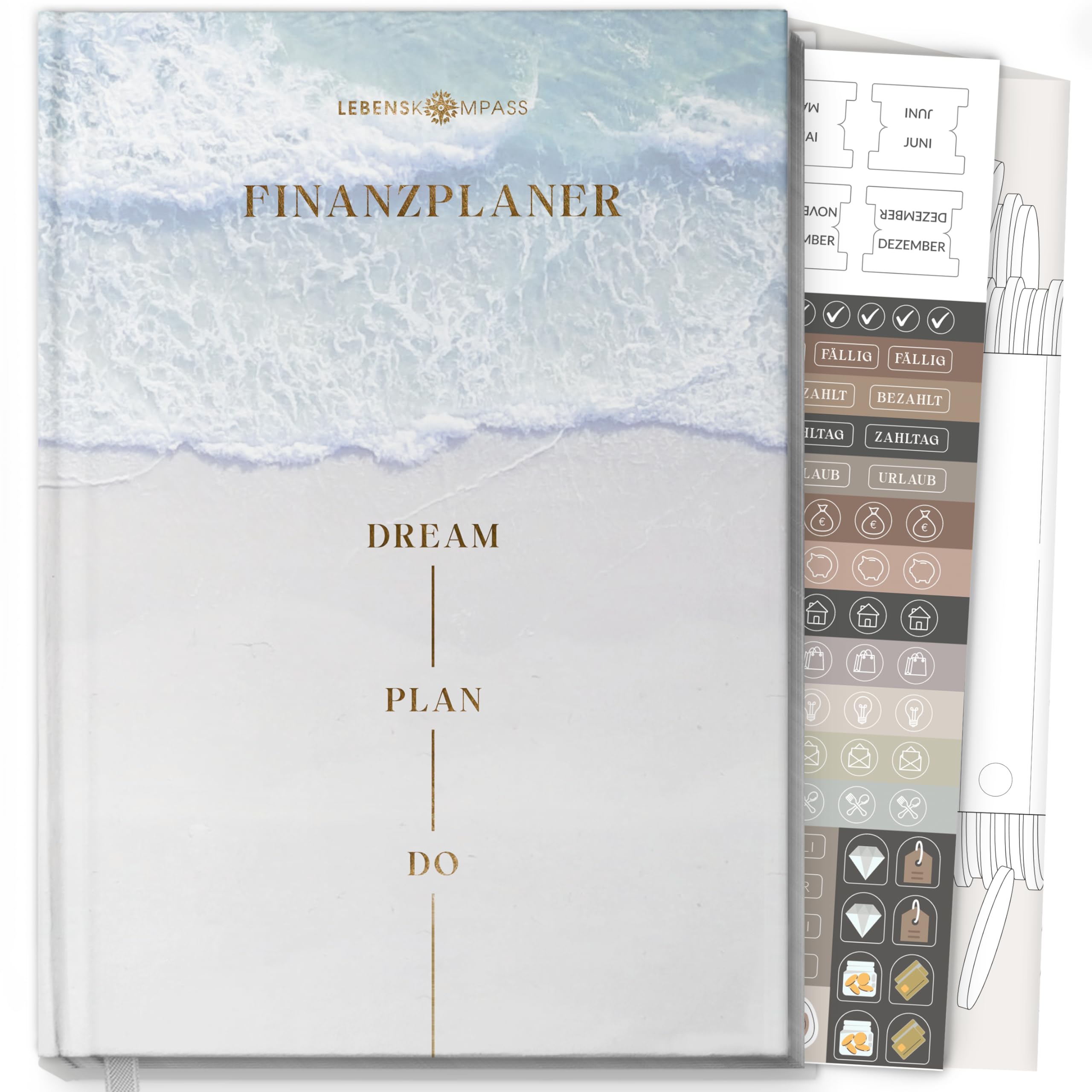 Lebenskompass® Haushaltsbuch Budgetplaner "Glanz" - Undatierter Finanzplaner für 12 Monate - Kontrolliere Dein Budget und Ausgaben - organisiere Deine Finanzen und lerne mit dem Planer zu sparen