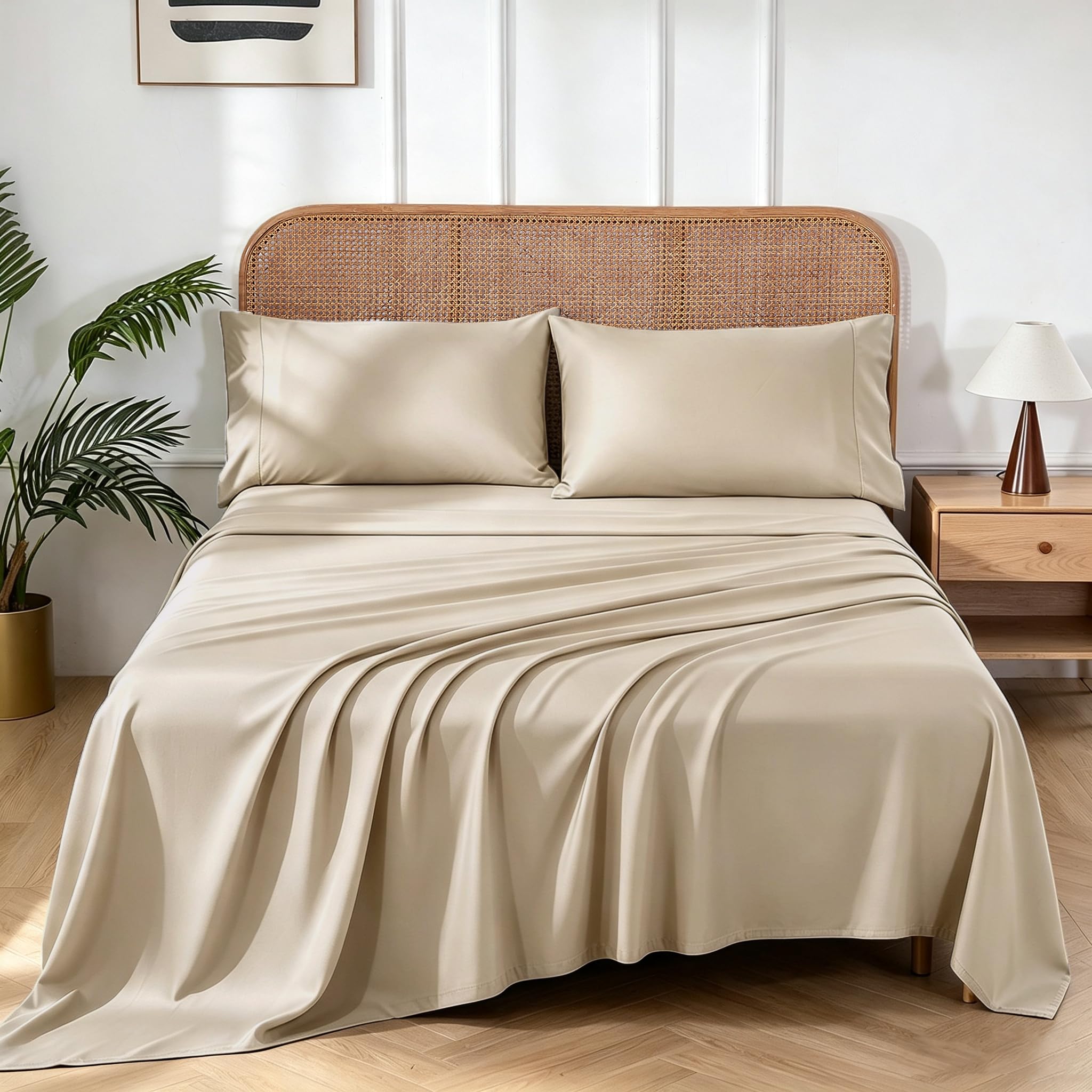 View 1 of 100% Viscose Derived from Bamboo Queen Sheets Set, 400 TC, 4 Pieces