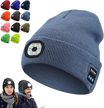 Bluetooth Wireless Beanie Hat, 2026 Upgrade Beanie Bluetooth Hat, with Light Headphones, 6 LED USB Rechargeable