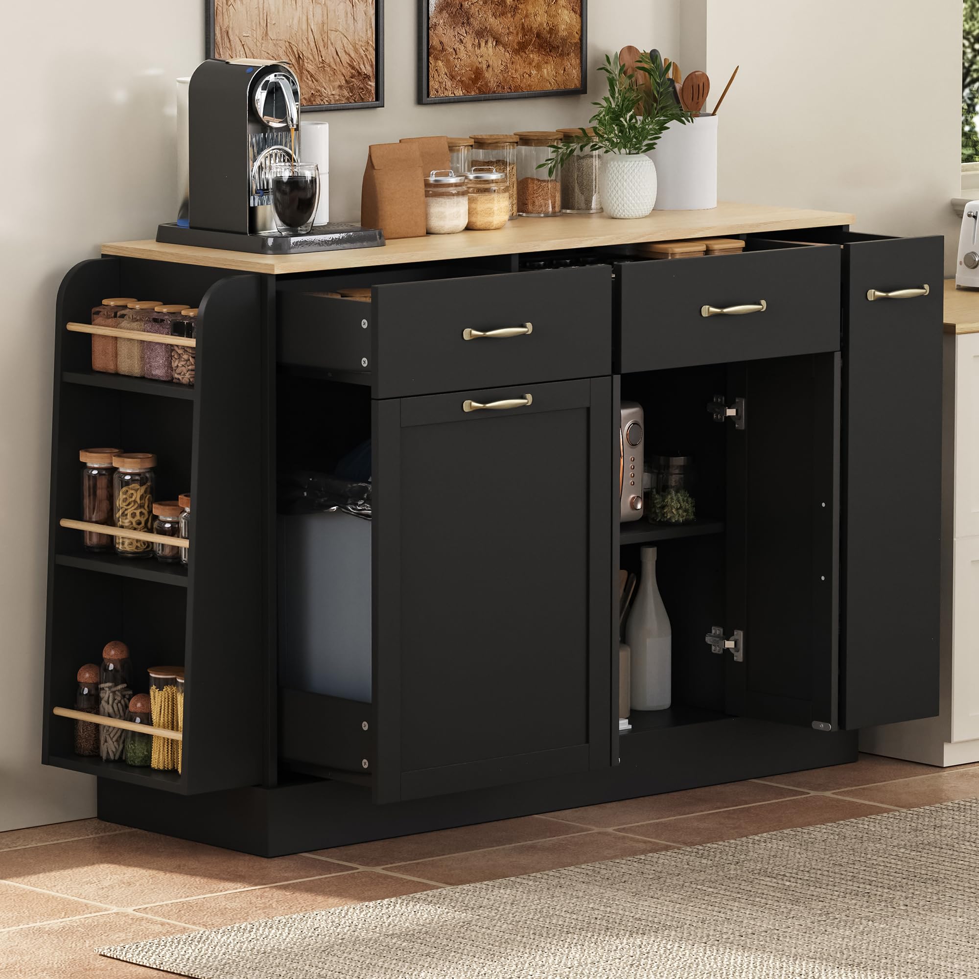 Aparador de cocina para comedor con compartimento de basura