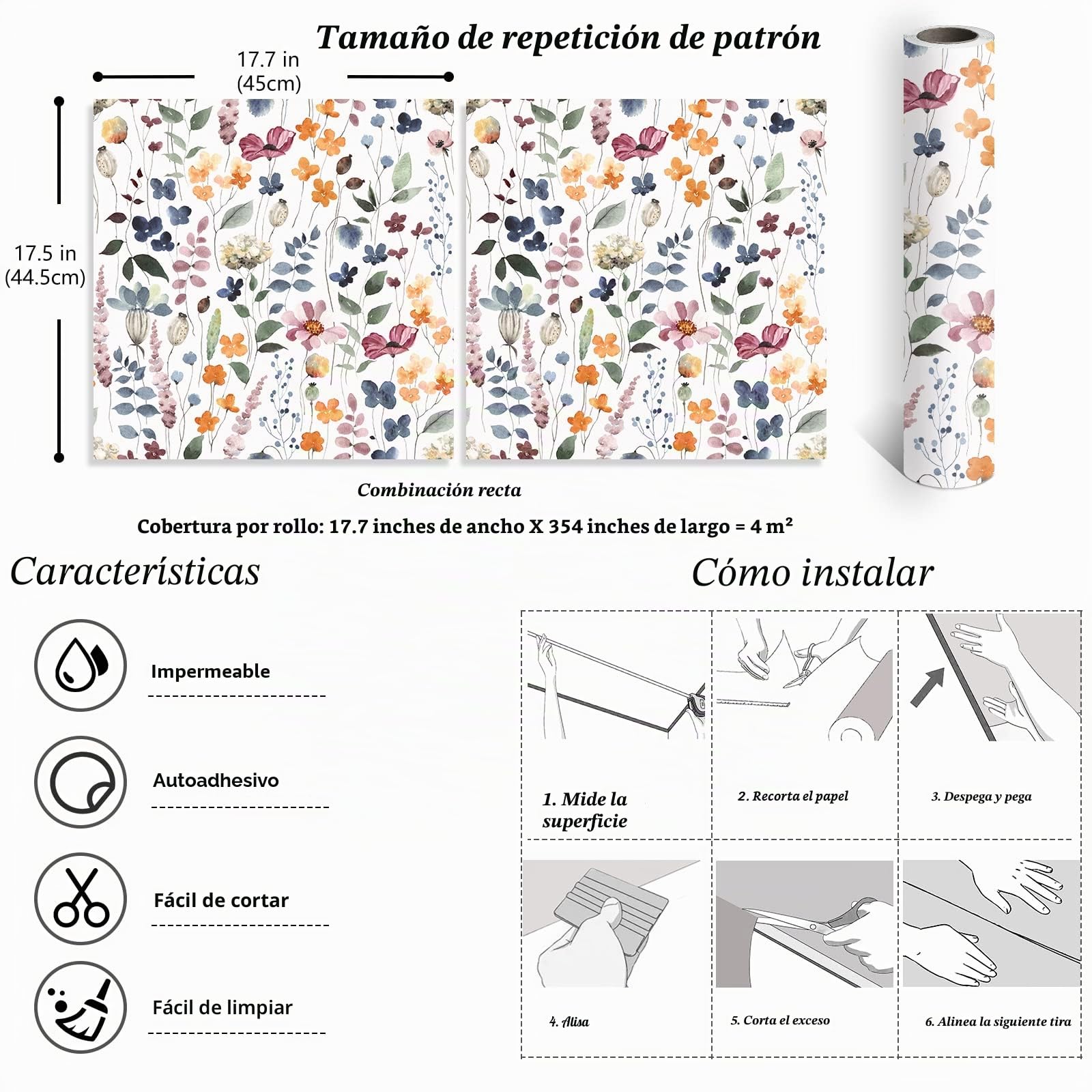 VEELIKE Papel Pintado Hojas Blanco 44,5cmx900cm Papel Pintado Autoadhesivo Flores Acuarela Papel Adhesivo para Muebles Tropical Murales Decorativos Pared Habitacion Papel Forrar Mueble Baño Armarios