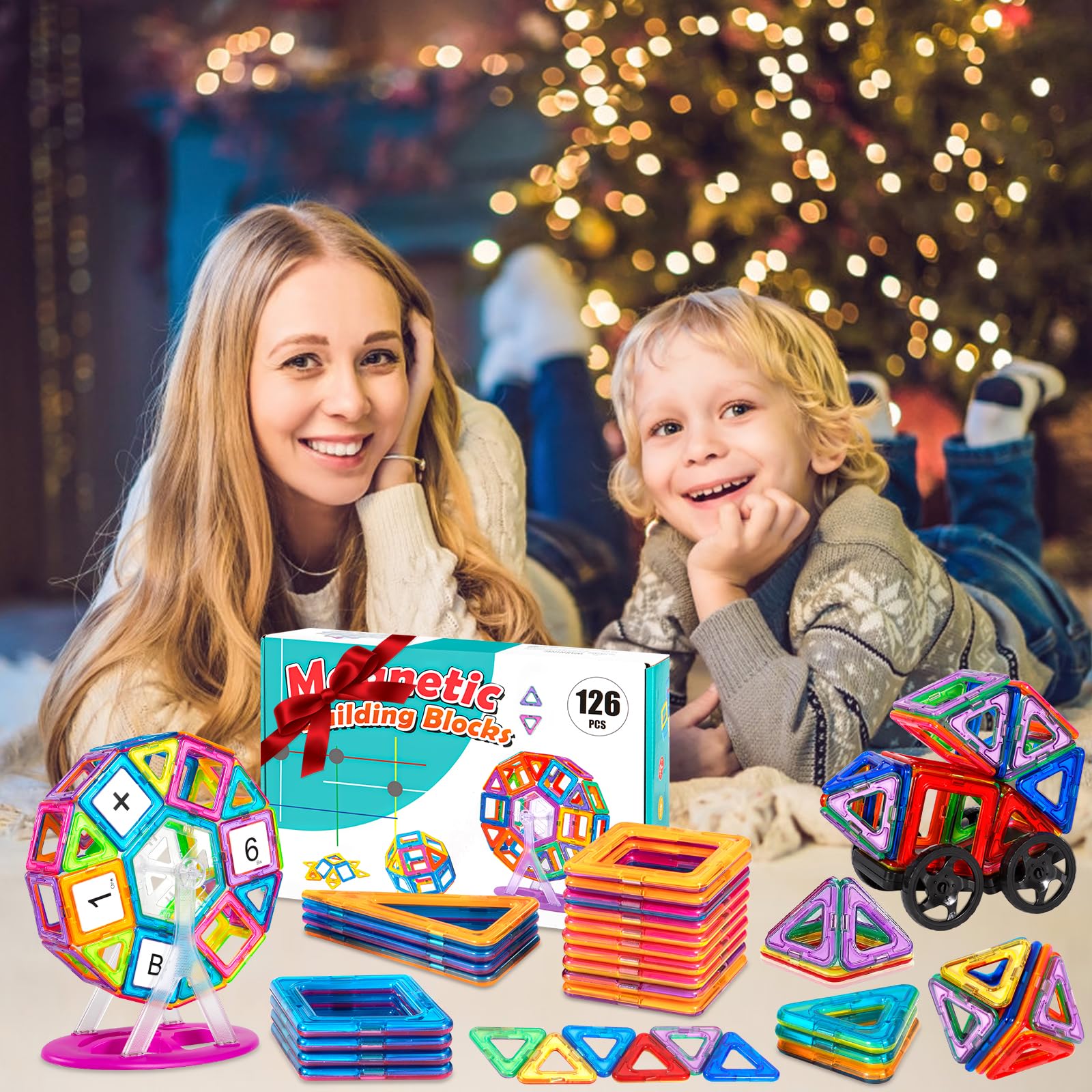 126Pcs Bloques de Construcción Magnéticos, 3D Juguetes de Construcción Magnéticos, Juguetes Educativos de Bloques de Construcción, Regalo de Juguete Magnético para Más de 3 Niños y Niñas (126Pcs) — view 7