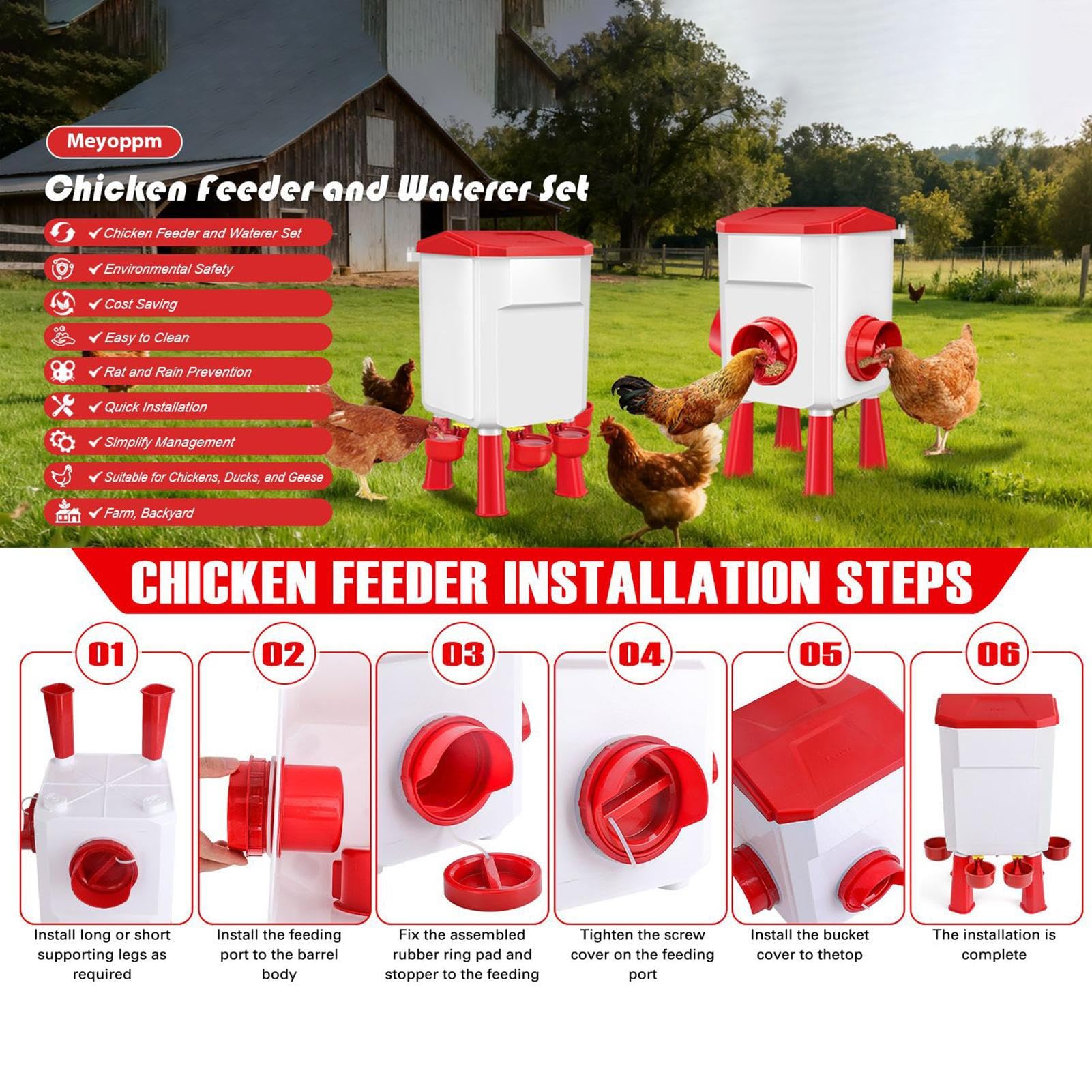 Mangiatoia per pollame, grande secchio automatico con coperchio, dispenser di cibo per pollo, per anatre, bantam, fagiani, tacchini, coop, fattoria, vacanze, esterno, maiale, pecore, piccoli animali