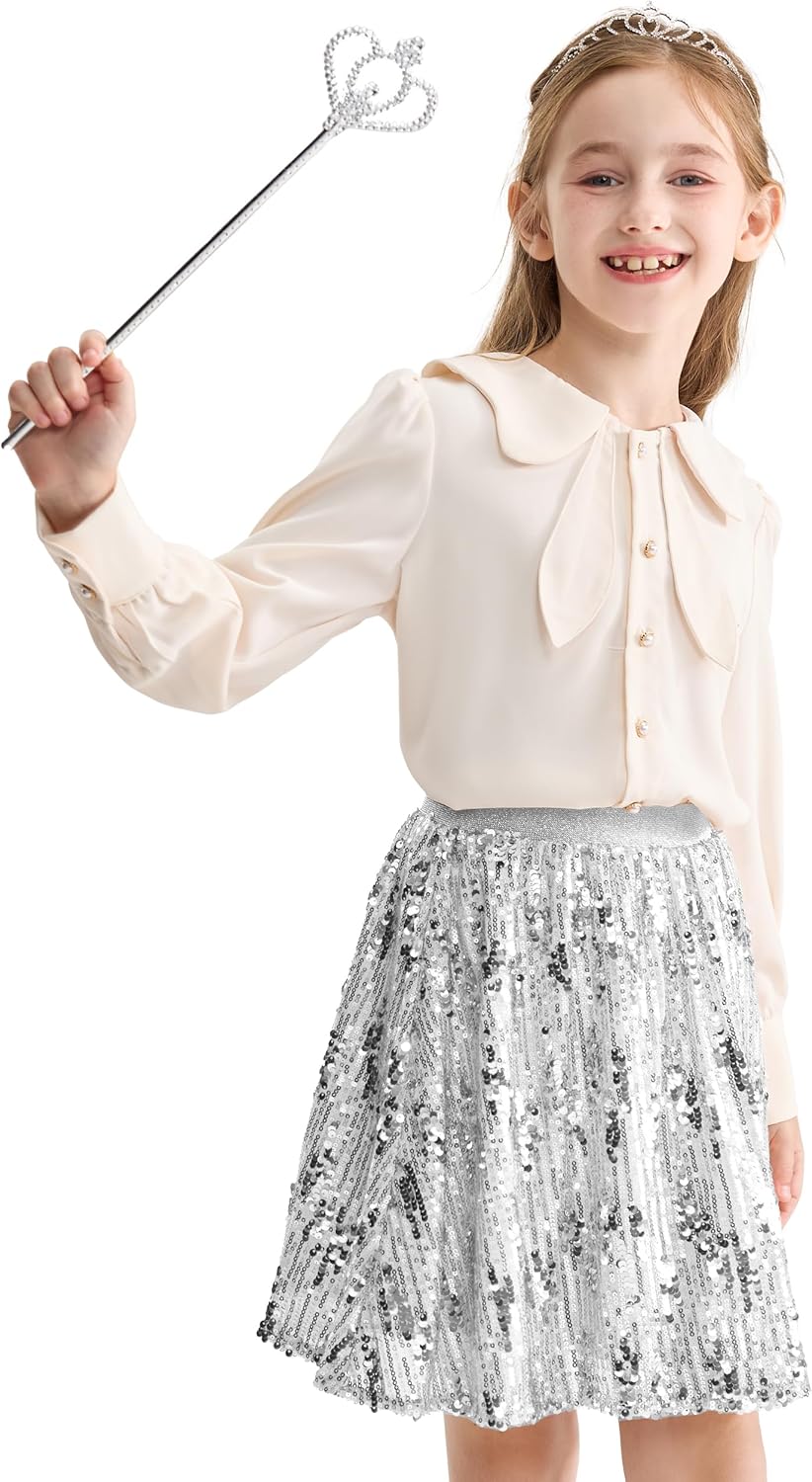 Rolanko Girls Sequin Skirt Elastic Waist Glitter Sparkly Skort with Lining Twirling Shiny Skirts for Kids Dance Party 5-12Y - Image 4