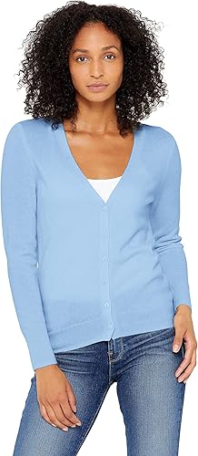 State Cashmere Cárdigan de manga larga con cuello en V y botones para mujer, 100% cachemira pura