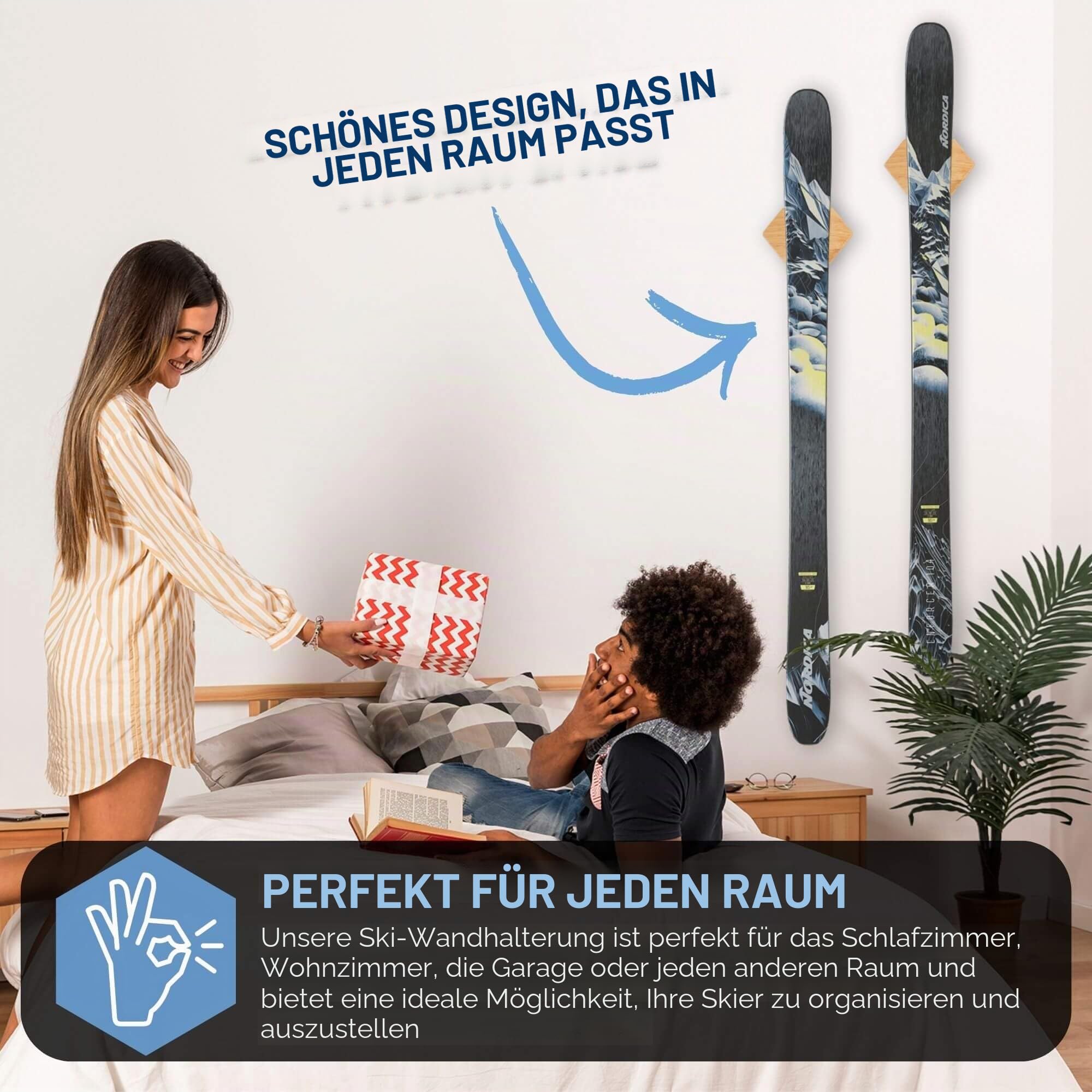 Hang 11 Ski-Wandhalterung – Ski-Kleiderbügel für Wand, Display-Halterung, minimalistische Hartholz-Kleiderbügel, dekorative Halterungen zum Aufhängen, vertikales Aufbewahrungsregal für Garage, zeigen