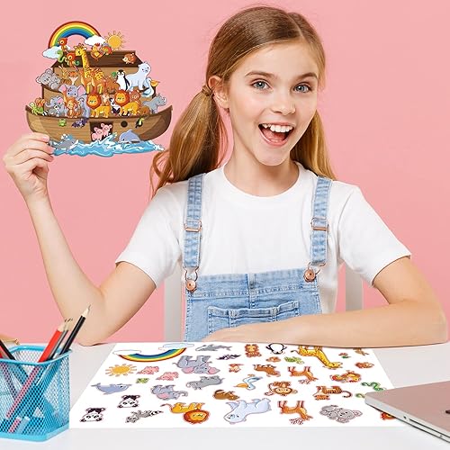 Miniatura 4 de Sabary Juego de 12 calcomanías gigantes del Arca de Noé que incluye 12 fondos y 12 hojas autoadhesivas de animales, Arca de Noé, manualidades,
