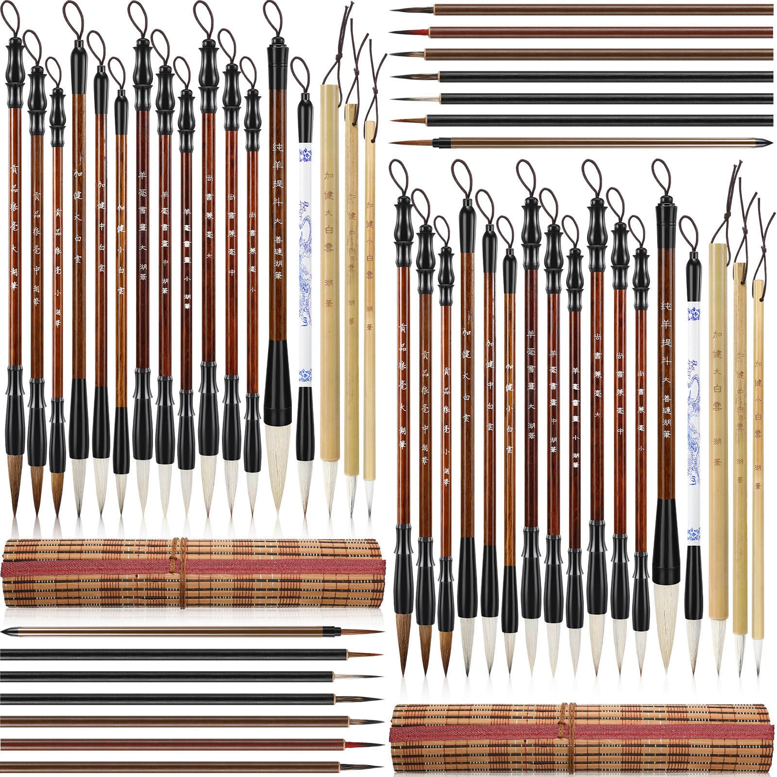 48 Pcs Chinese Calligraphy Brush Set Watercolor Brushes Bulk with Roll up Bamboo Brush Holder Writing Drawing Brushes for Kanji, Japanese Sumi, Drawing, Writing, Painting, Art Supplies-image-34