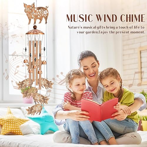 Miniatura 4 de Campanillas de viento decorativas de cerdo  Campanillas de viento de animales de metal con tarjeta decoración exterior interior para jardín, patio,