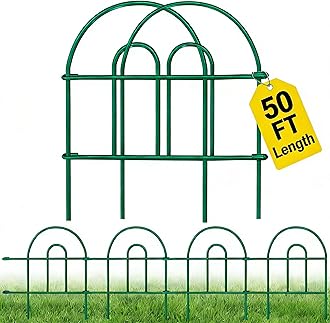AMAGABELI Garden & Home 35Panels 18in(H)×50ft(L) Decorative Garden Fences and Borders for Dogs Fencing Animal Barrier No Dig Rustproof Metal Fence Panels for Flower Bed Fence Green