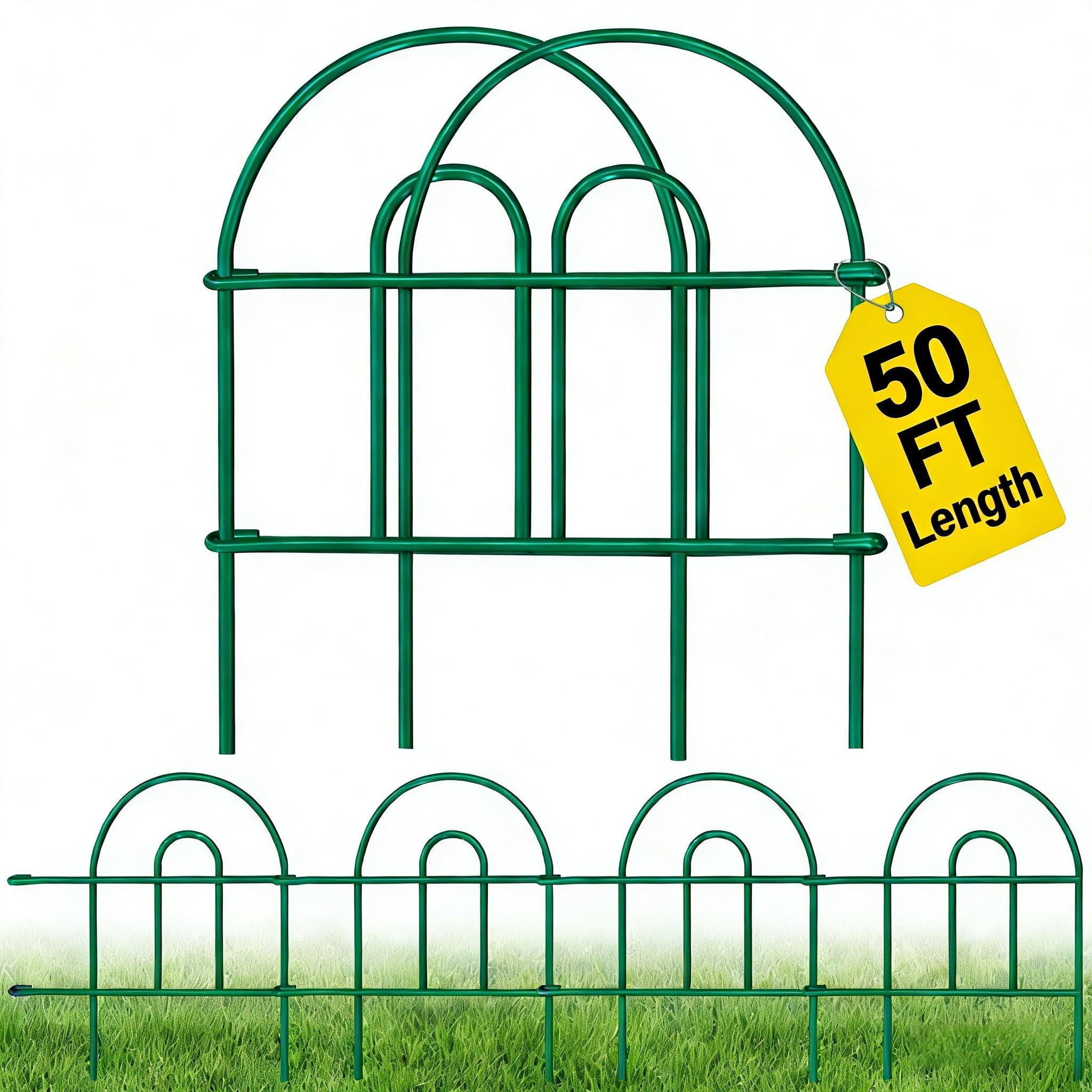 AMAGABELI Garden & Home 35Panels 18in(H)×50ft(L) Decorative Garden Fences and Borders for Dogs Fencing Animal Barrier No Dig Rustproof Metal Fence Panels for Flower Bed Fence Green