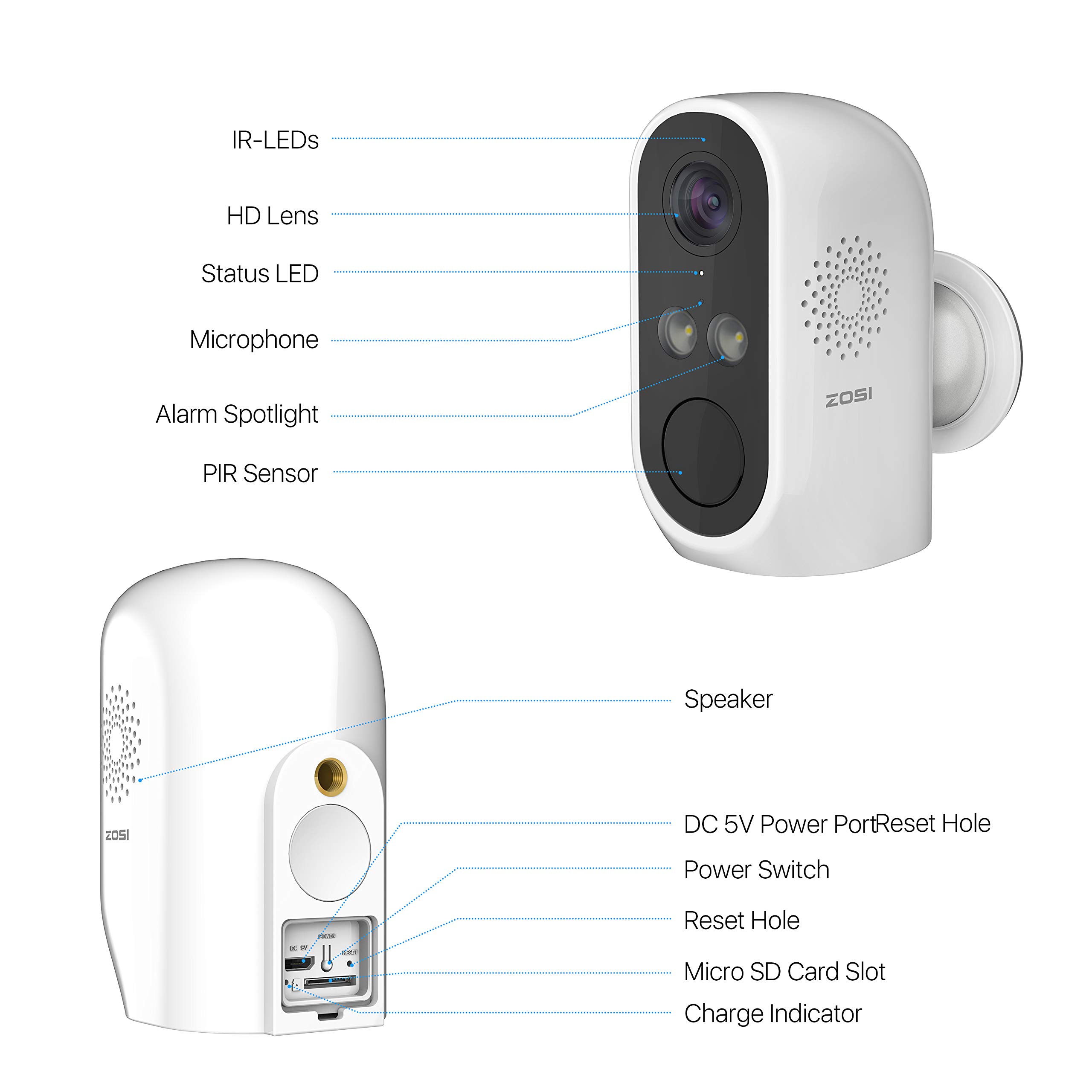 ZOSI C1 Wire Free Battery Security Camera, WiFi Rechargeable IP Cam
