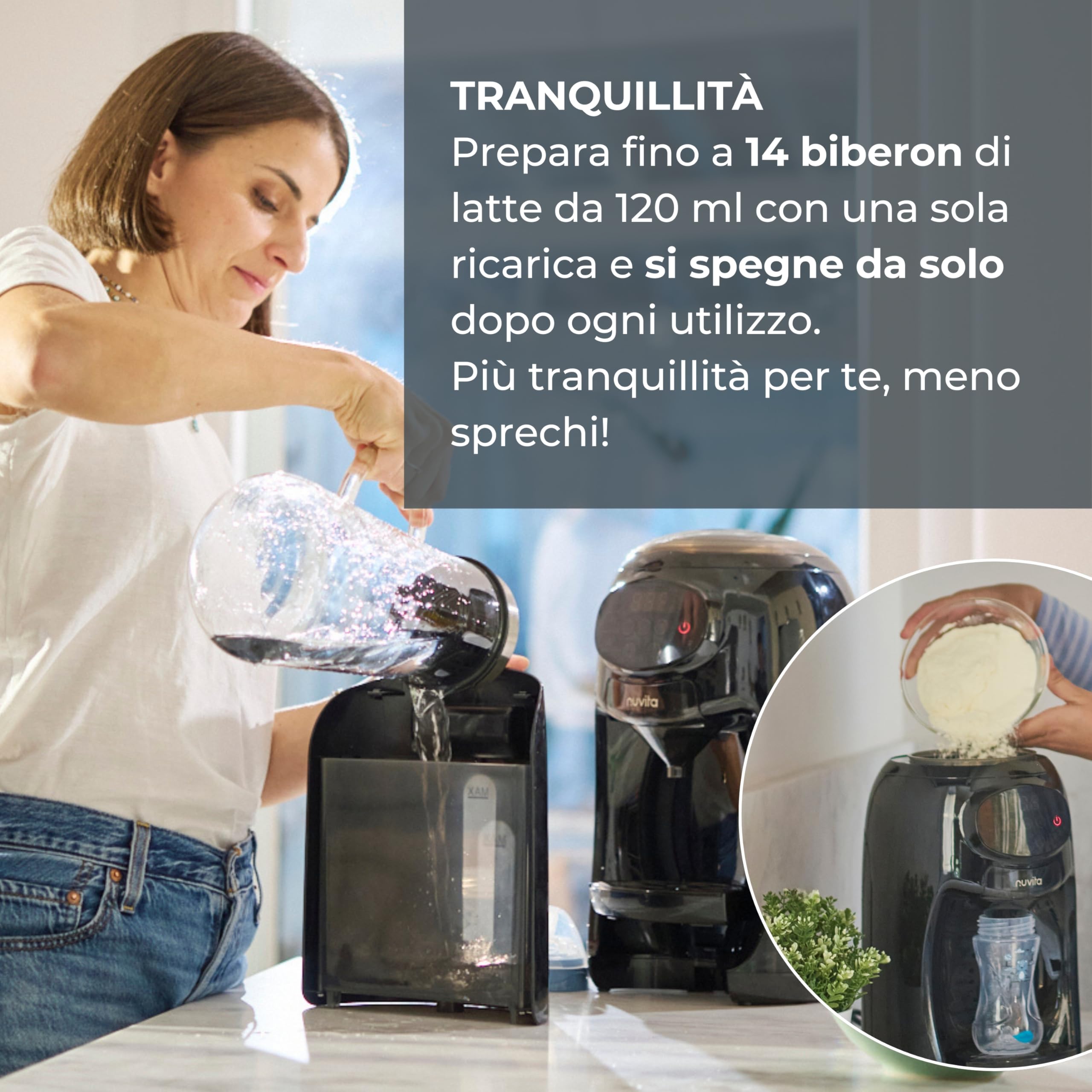 Nuvita 1180 Lattespresso - Preparatore Istantaneo di Latte in Polvere, Dosaggio, Riscaldamento e Miscelazione Precisi, 4 Temperature Selezionabili, Compatibile con la maggior parte dei Brand di Latte