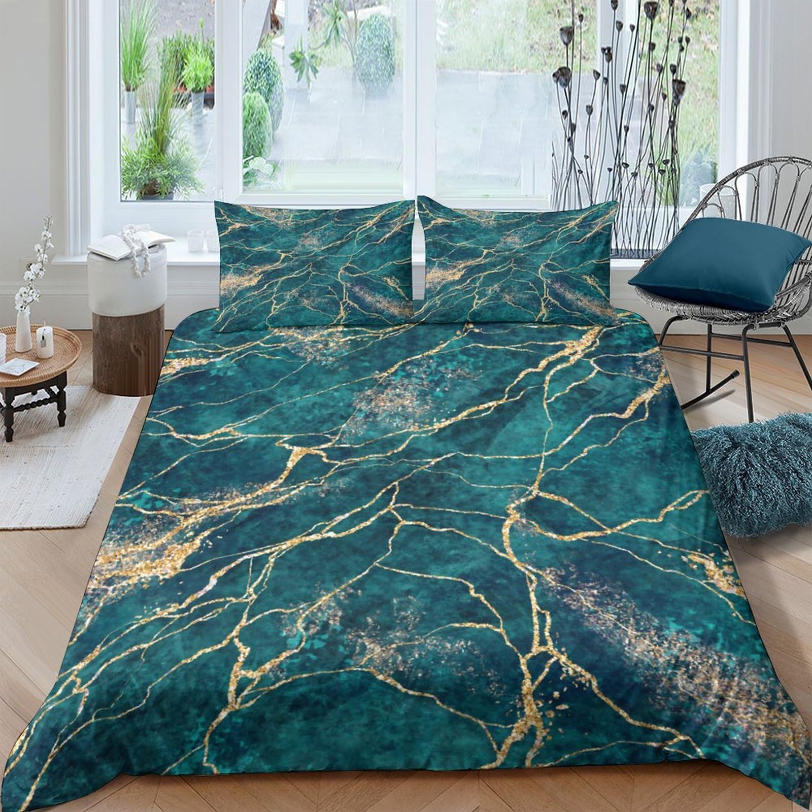 Ctjqhvkz Style-5 3D Printed Emerald Marble Fitted Sheet Microfiber Soft Bedroom Decor Gold Vein Bed Cover Mattress Protection Single（135X200cm）