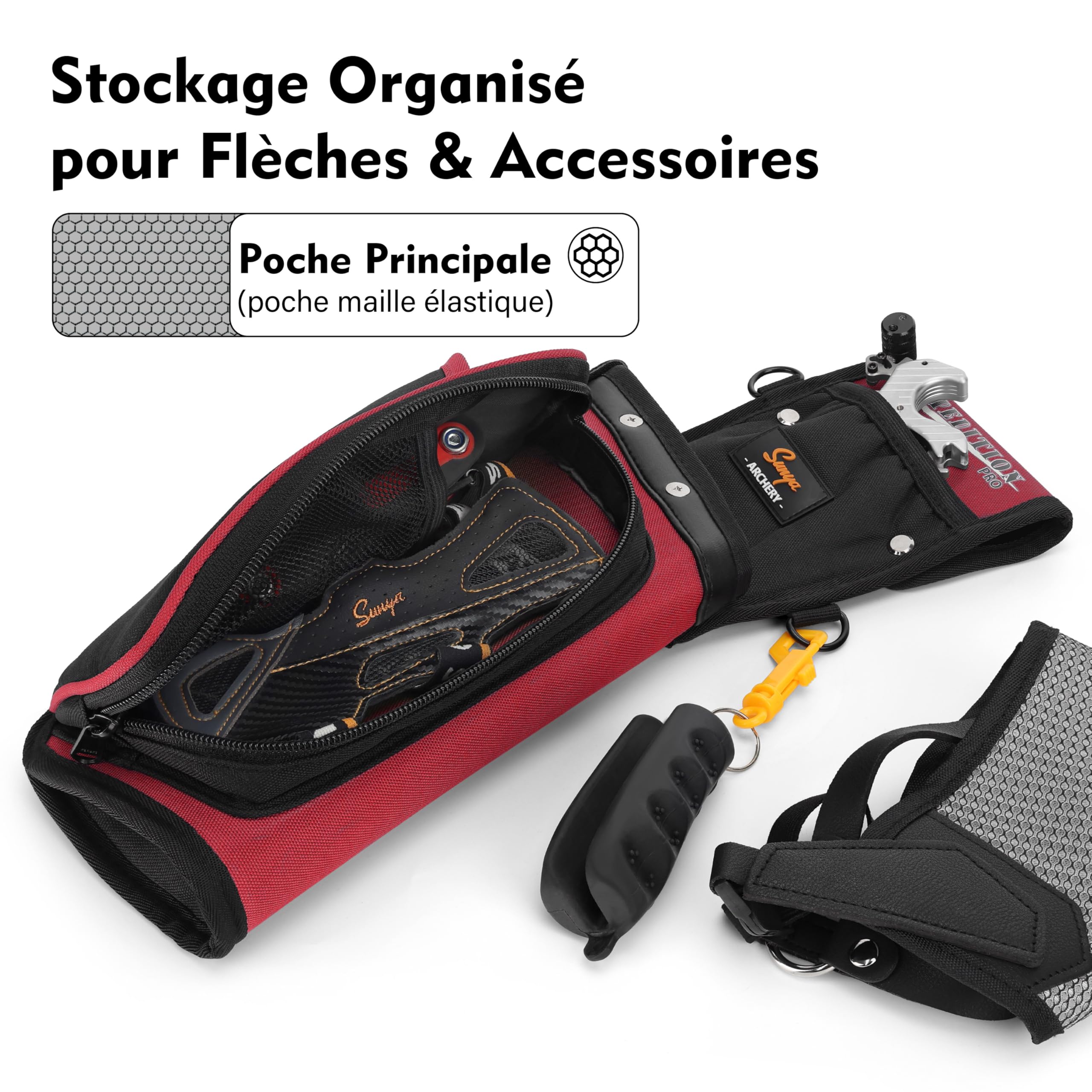 Sunya X510 Carquois de Hanche pour Terrain et Compétition | Carquois d'archerie Silencieux à 3 emplacements avec système de Rangement Robuste (42x18cm)