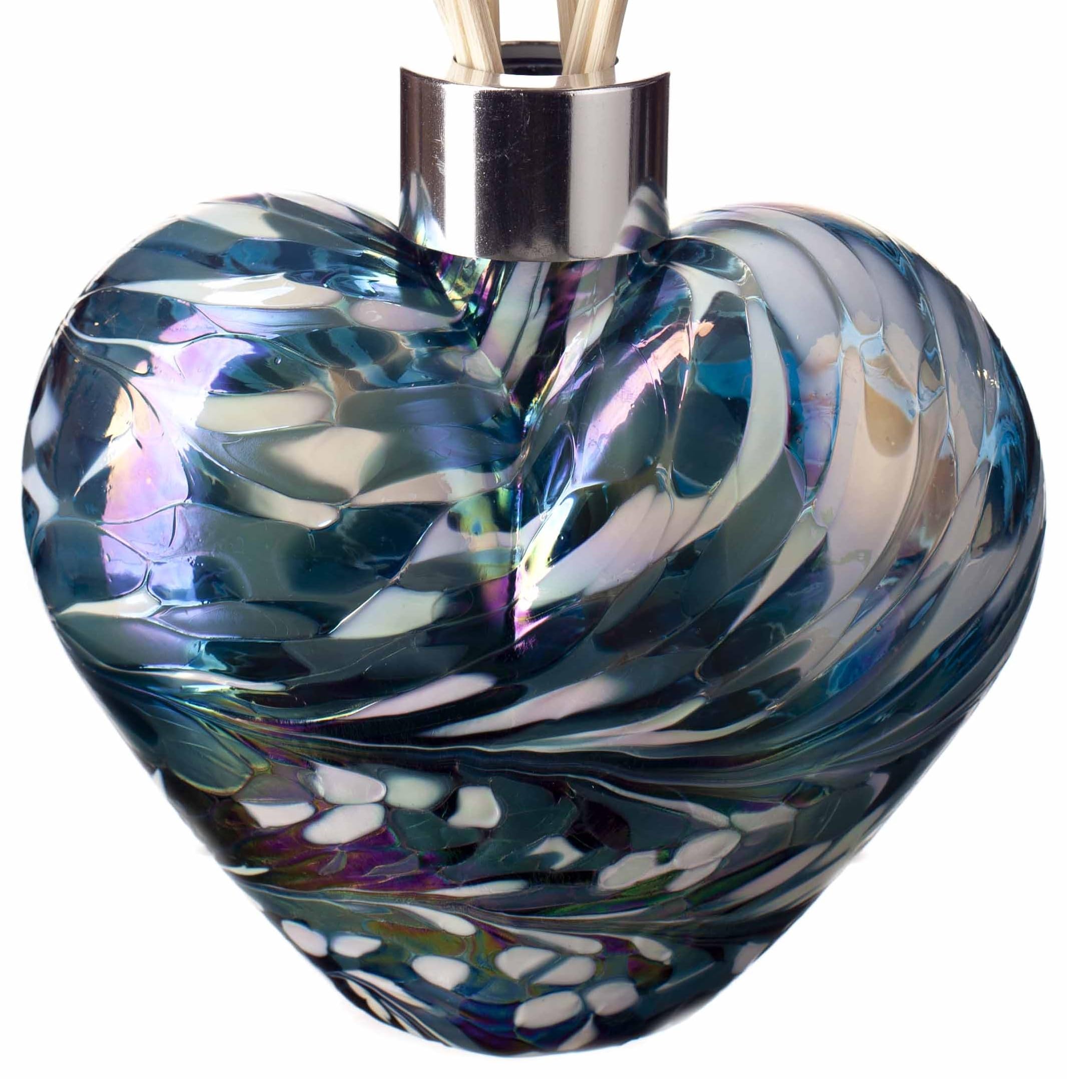 Amelia Art Glass Turquoise & White Glass Reed Diffuser Heart