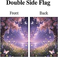 Vista 27 de Paisaje de fantasía con piedras, lámparas, flores, árboles, luna y mariposas, bandera de jardín de 12 x 18 pulgadas, pequeña vertical de doble cara
