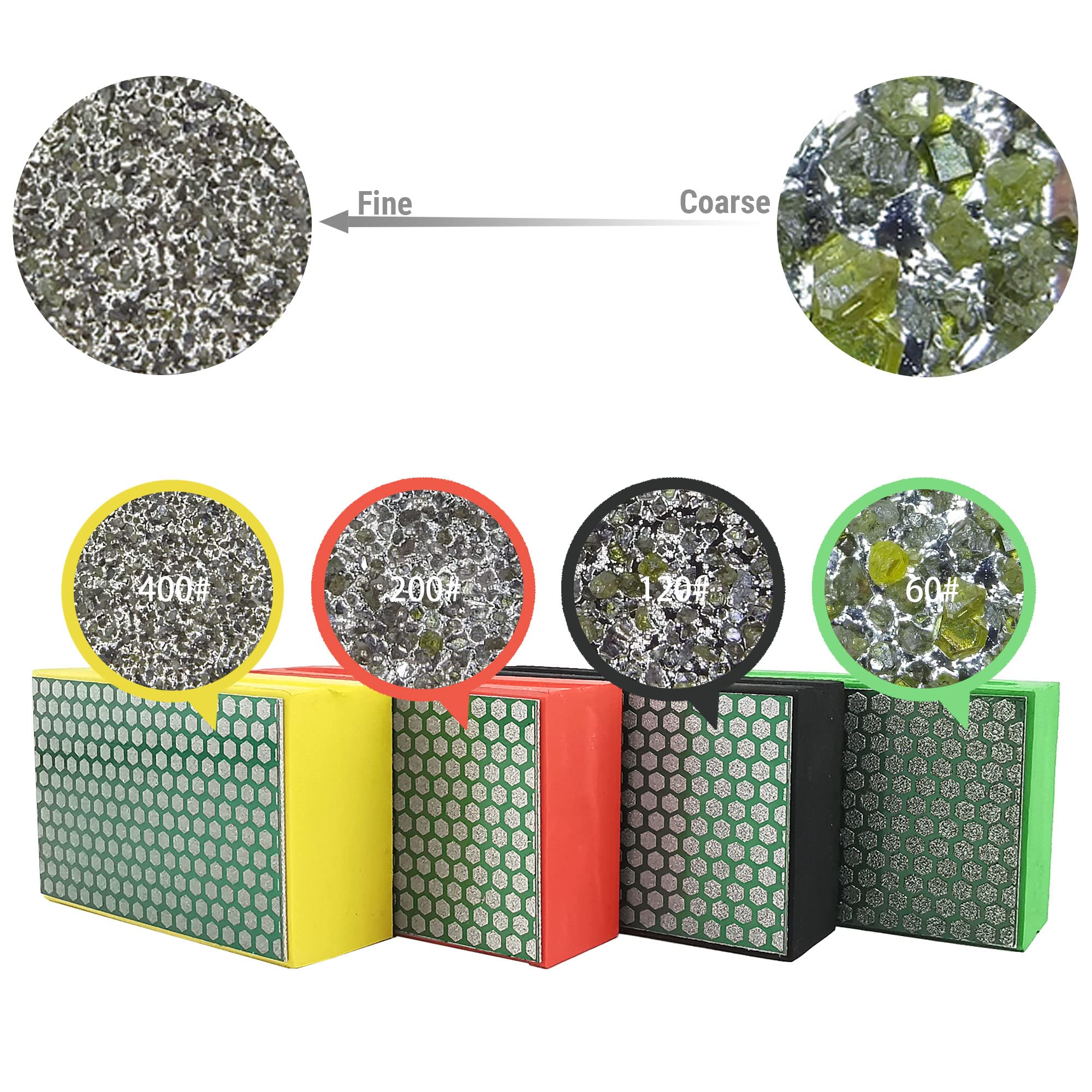 NBB Almohadilla diamantada para lijar y pulir a Mano con Diamante galvanizado para Piedra, mármol, Granito, cerámica, azulejo, Vidrio, con Almohadilla de Esponja Flexible, Forma Hexagonal(1, 60#H)
