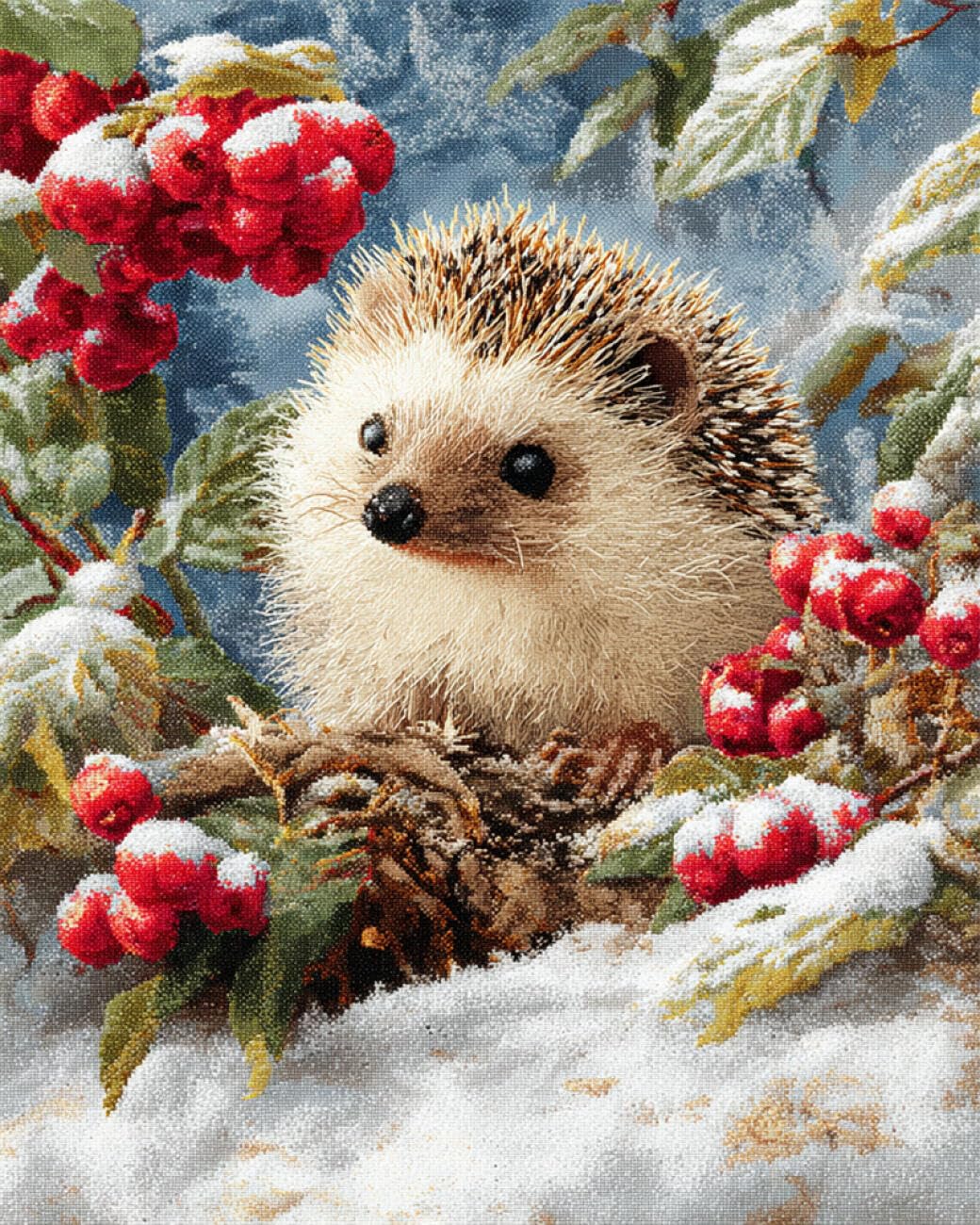 AMBATTERY Animal Rug Making Kit Hedgehog in The Snow Cross Stitch Set for Adults，DIY Handmade Latch Hook Rug Making Kit Crochet Carpet Set 33x45in